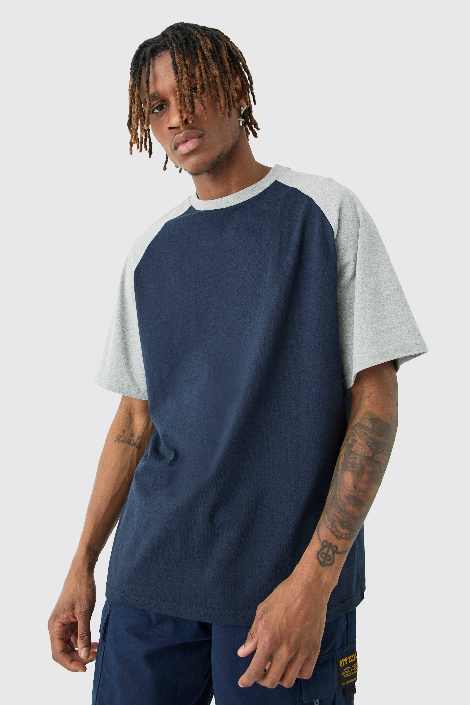 Image of T-shirt Tall a blocchi di colore blu navy con dettagli raglan, Navy