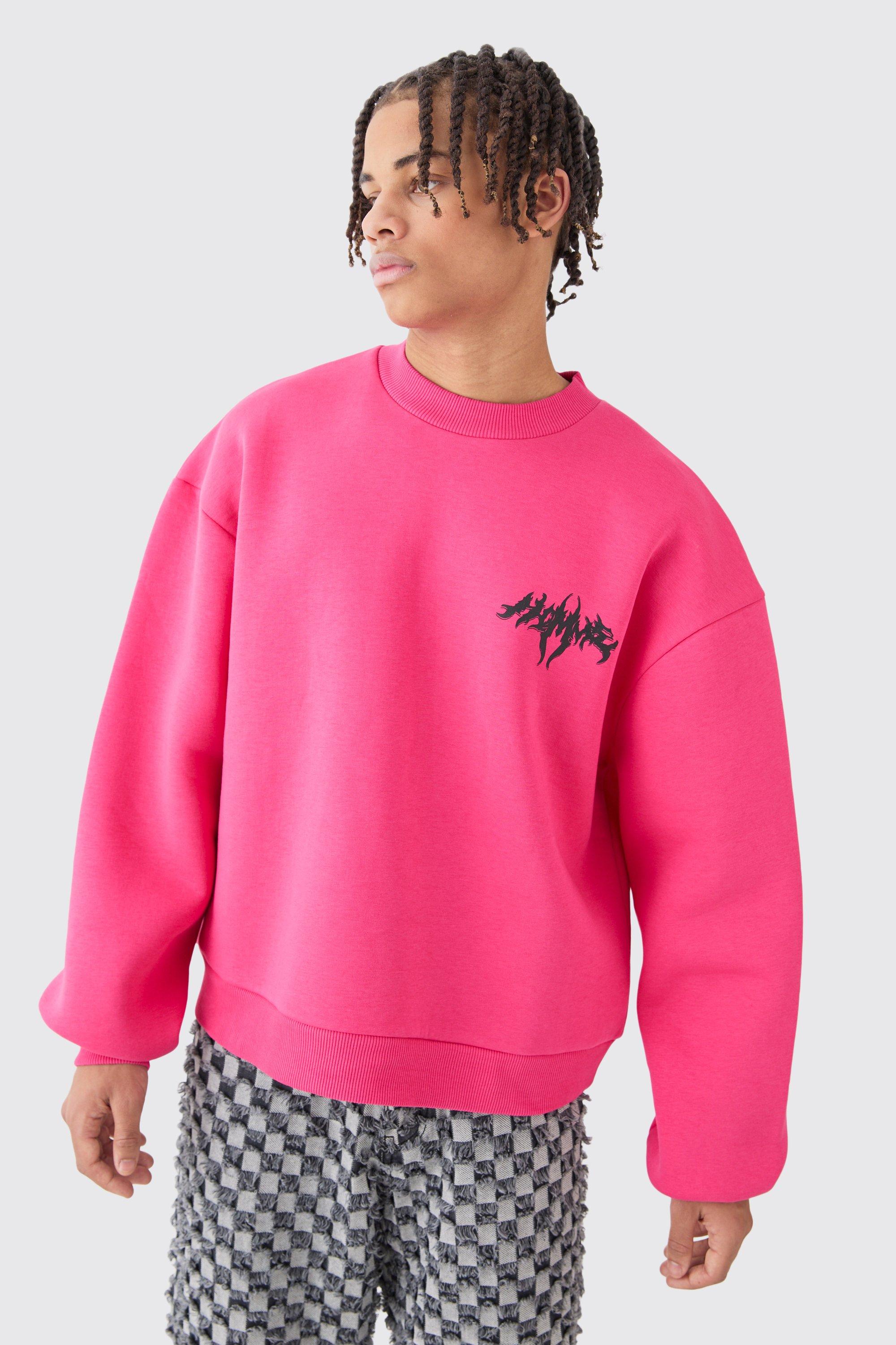 Mens Pink Oversized Boxy Homme Sweatshirt, Pink