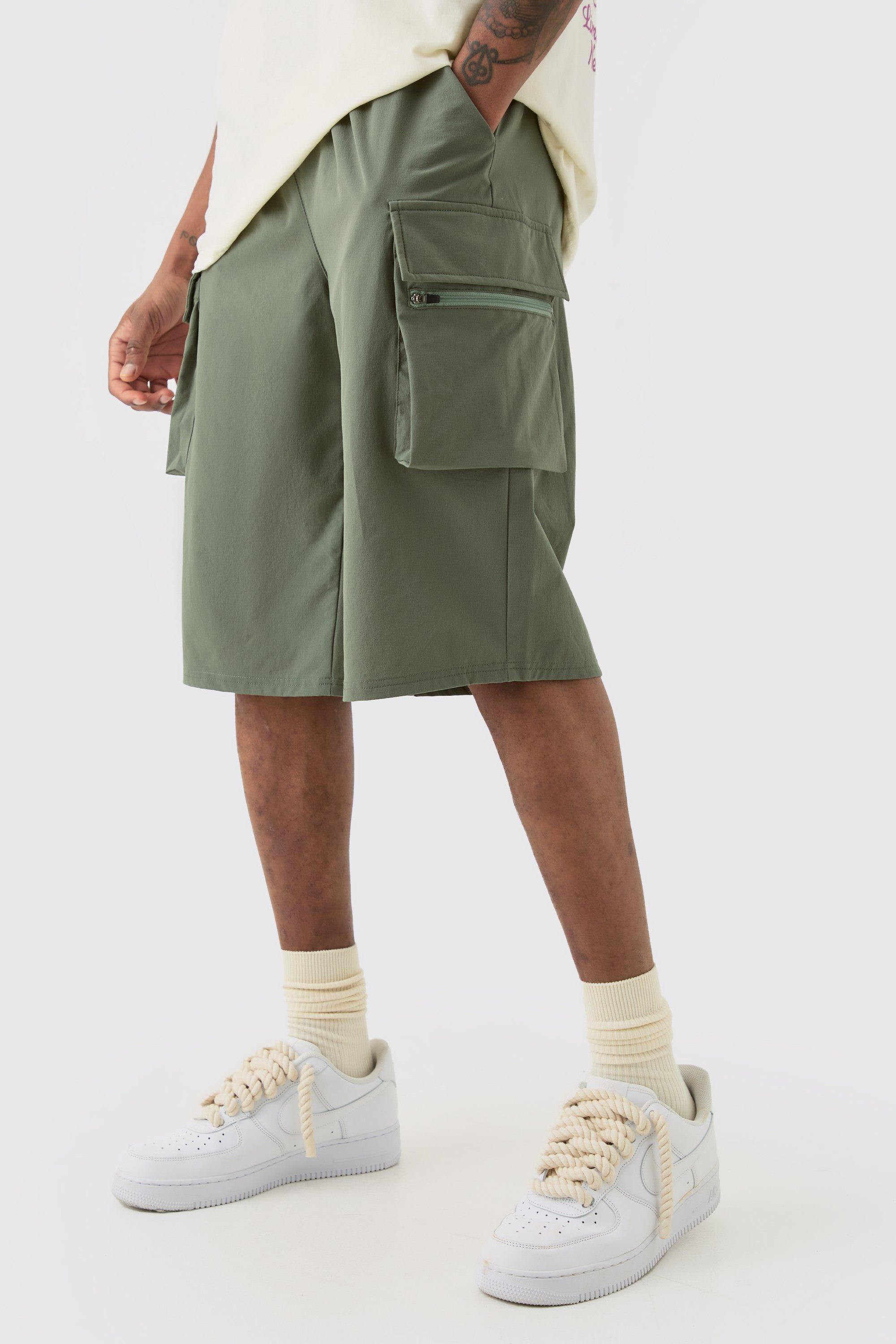 Image of Tall Elastic Relaxed Lightweight Stretch Cargo Short Short, Verde