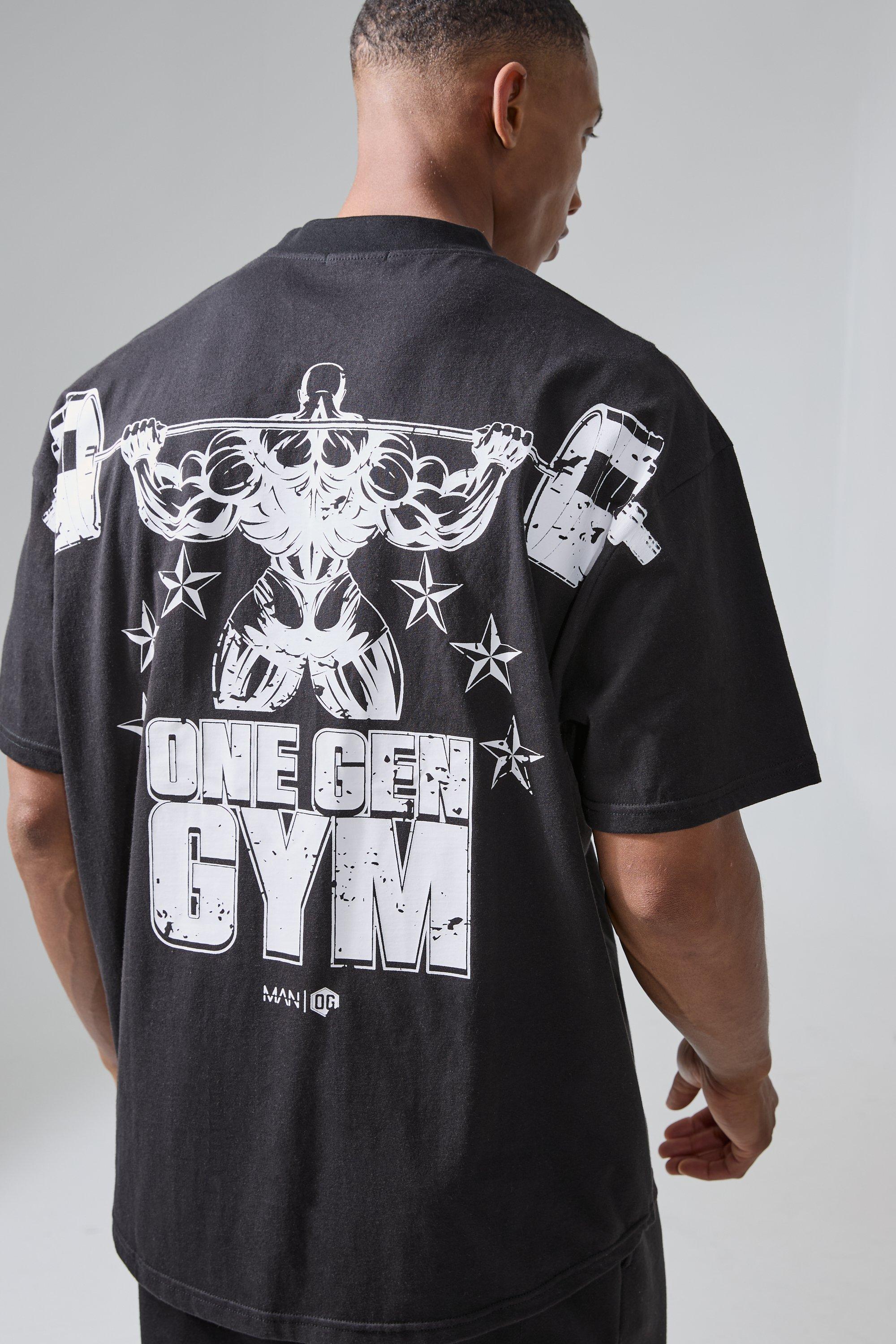 Mens Black Man Active X Og Gym Oversized Xxl Back Print T-shirt, Black