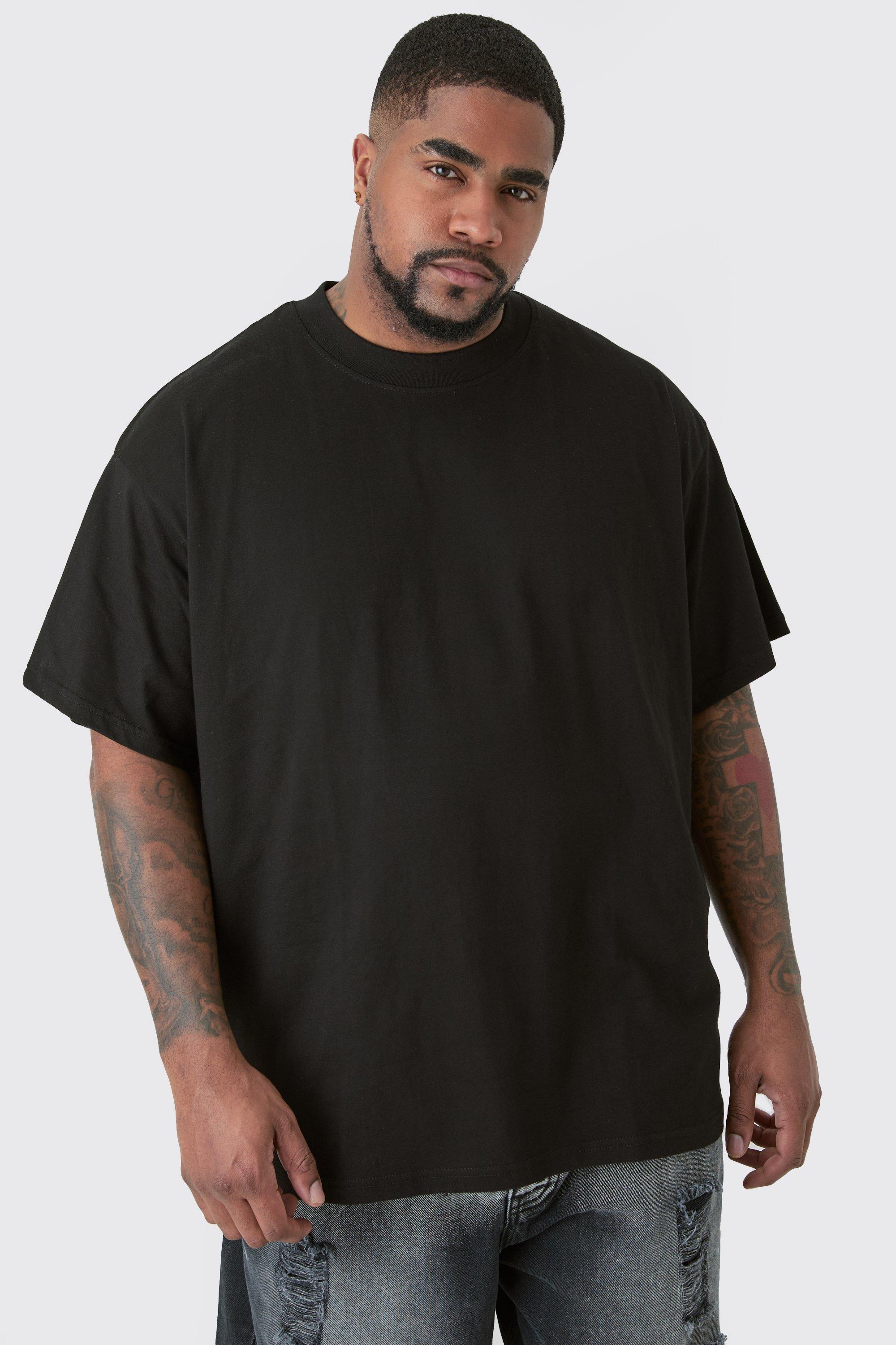 Mens Black Plus Oversized Extended Neck T-shirt, Black