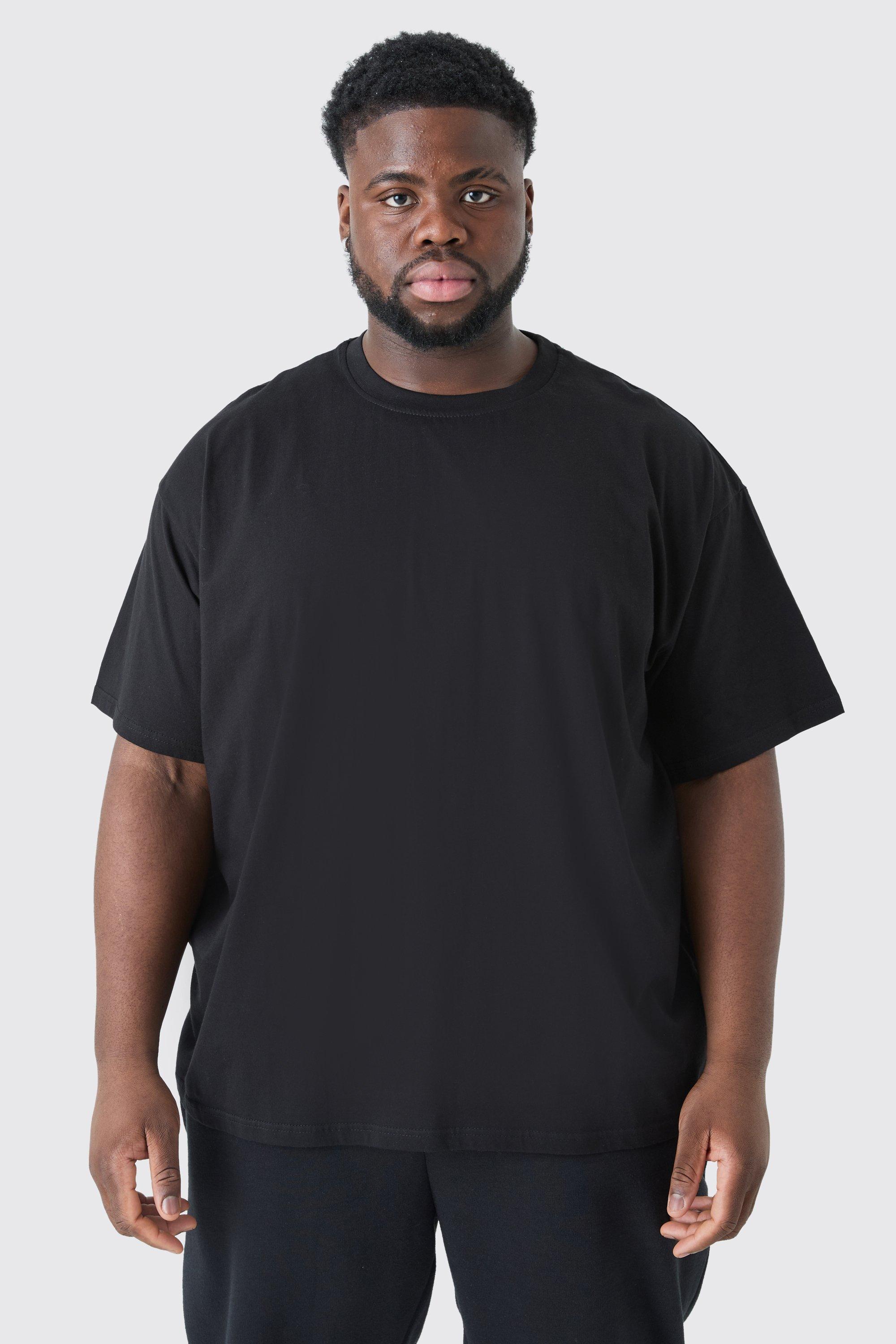 Mens Black Plus Oversized Crew Neck T-shirt, Black
