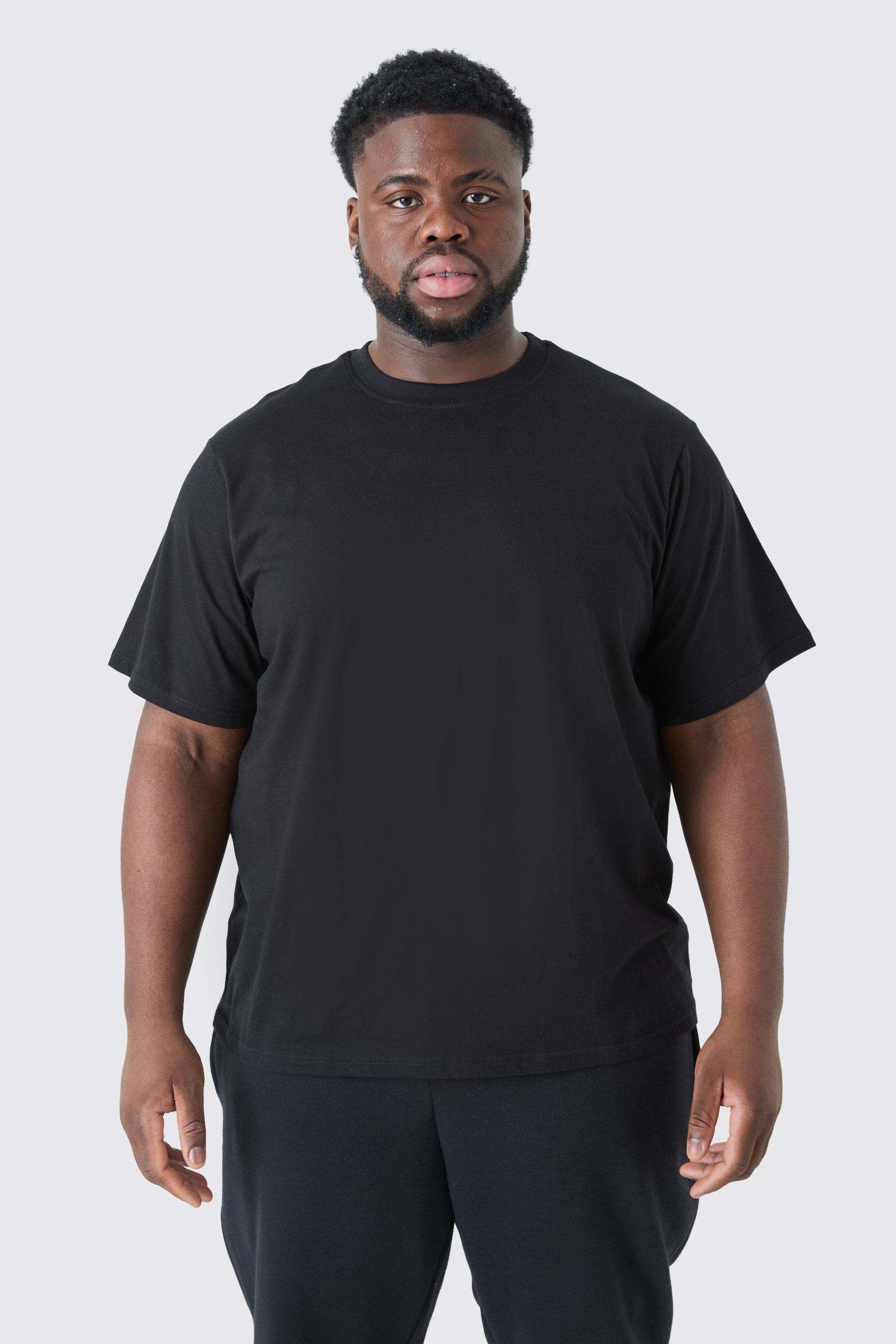 Mens Black Plus Basic Crew Neck T-shirt, Black