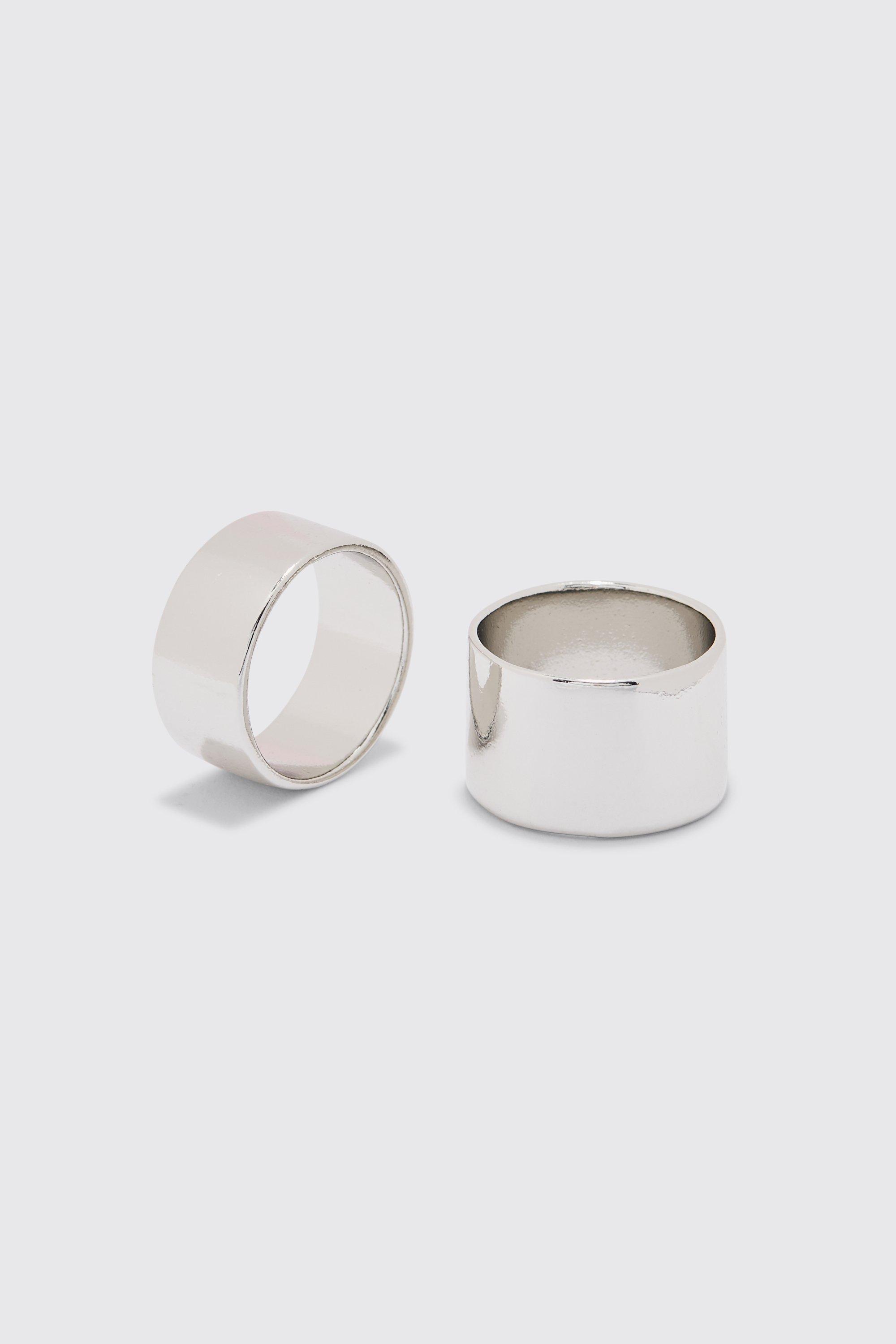 Image of 2 Pack Brushed Metal Rings In Silver, Grigio
