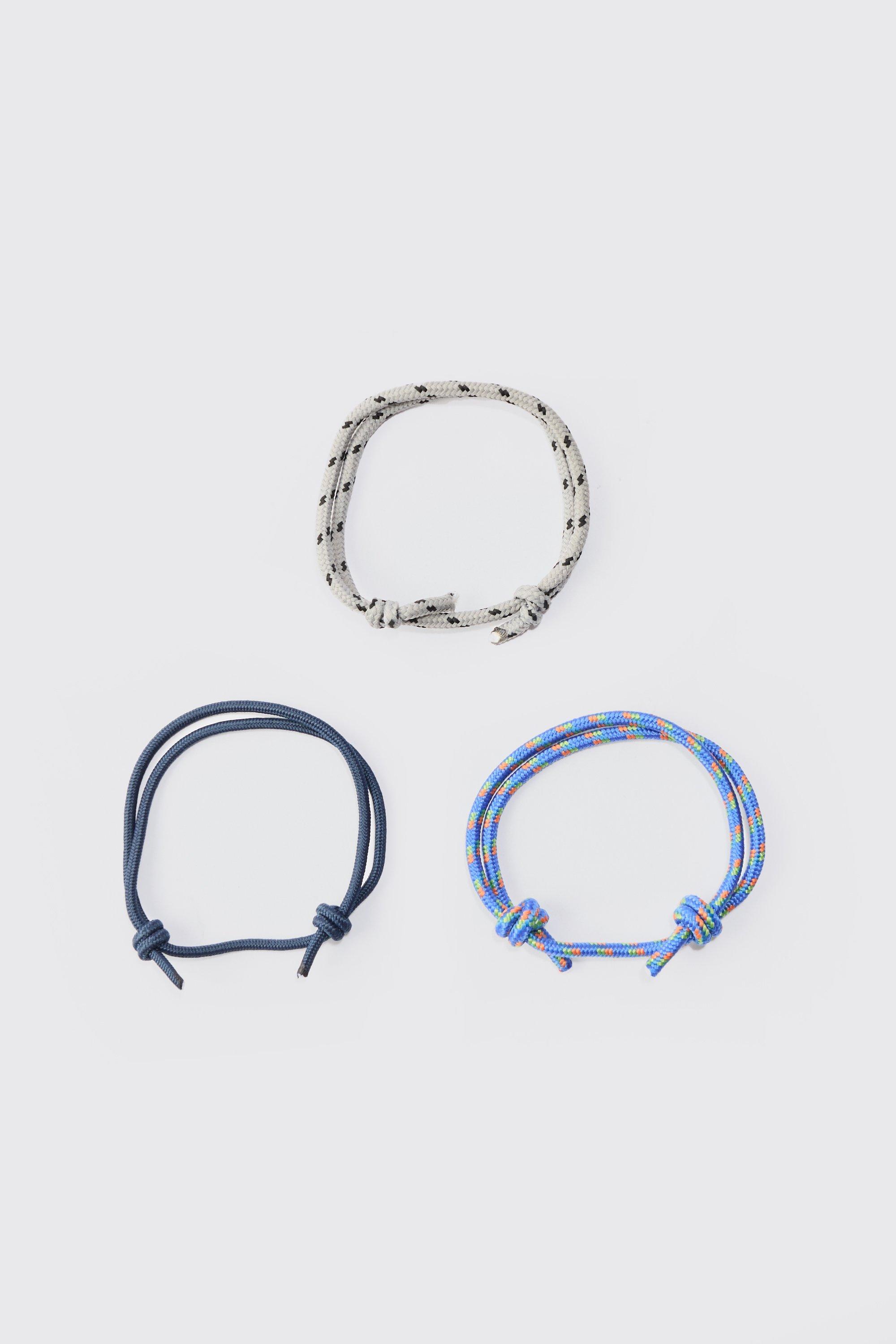 Mens 3 Pack Rope Adjustable Bracelets In Multi, Multi