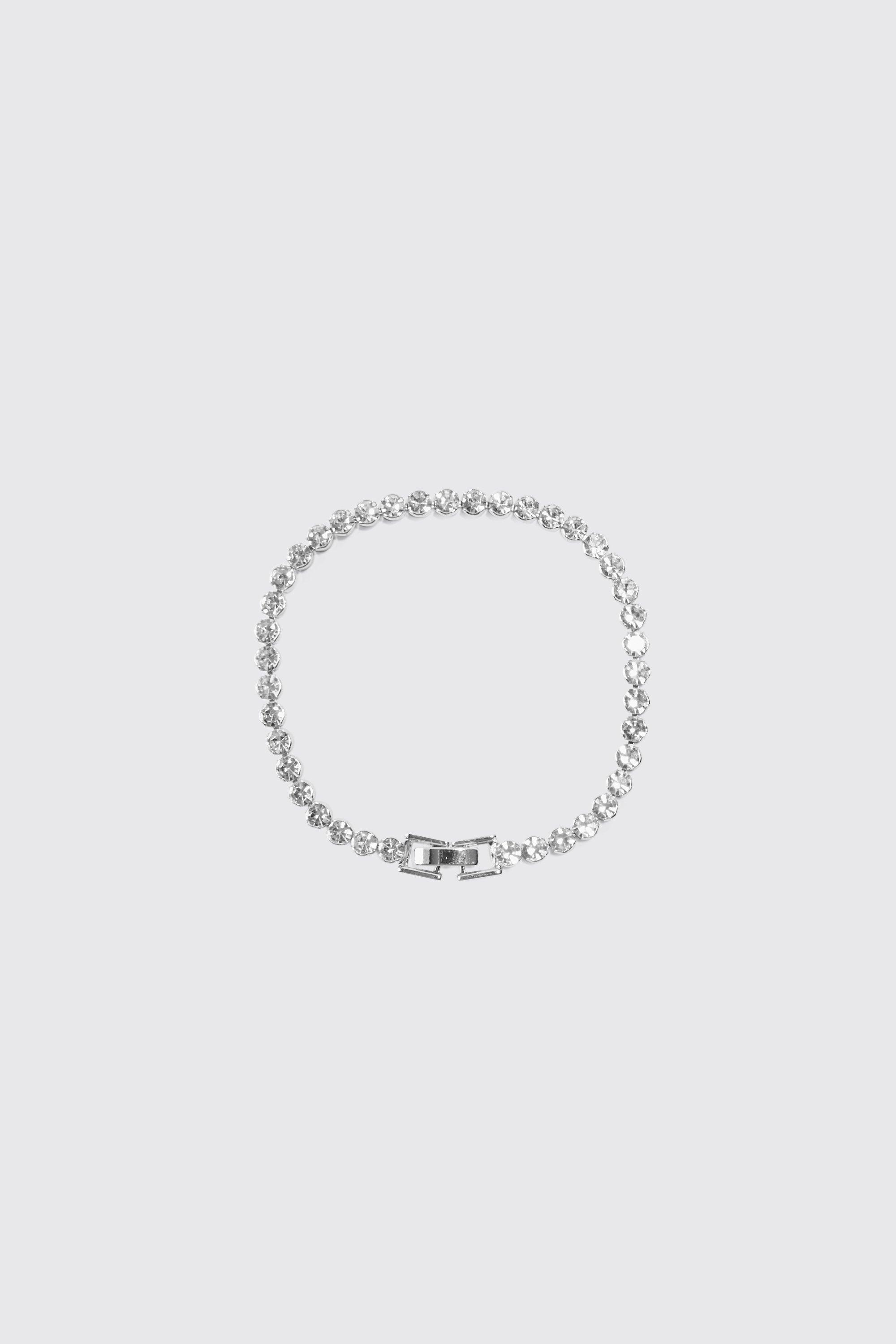 Image of Round Iced Charm Bracelet In Silver, Grigio