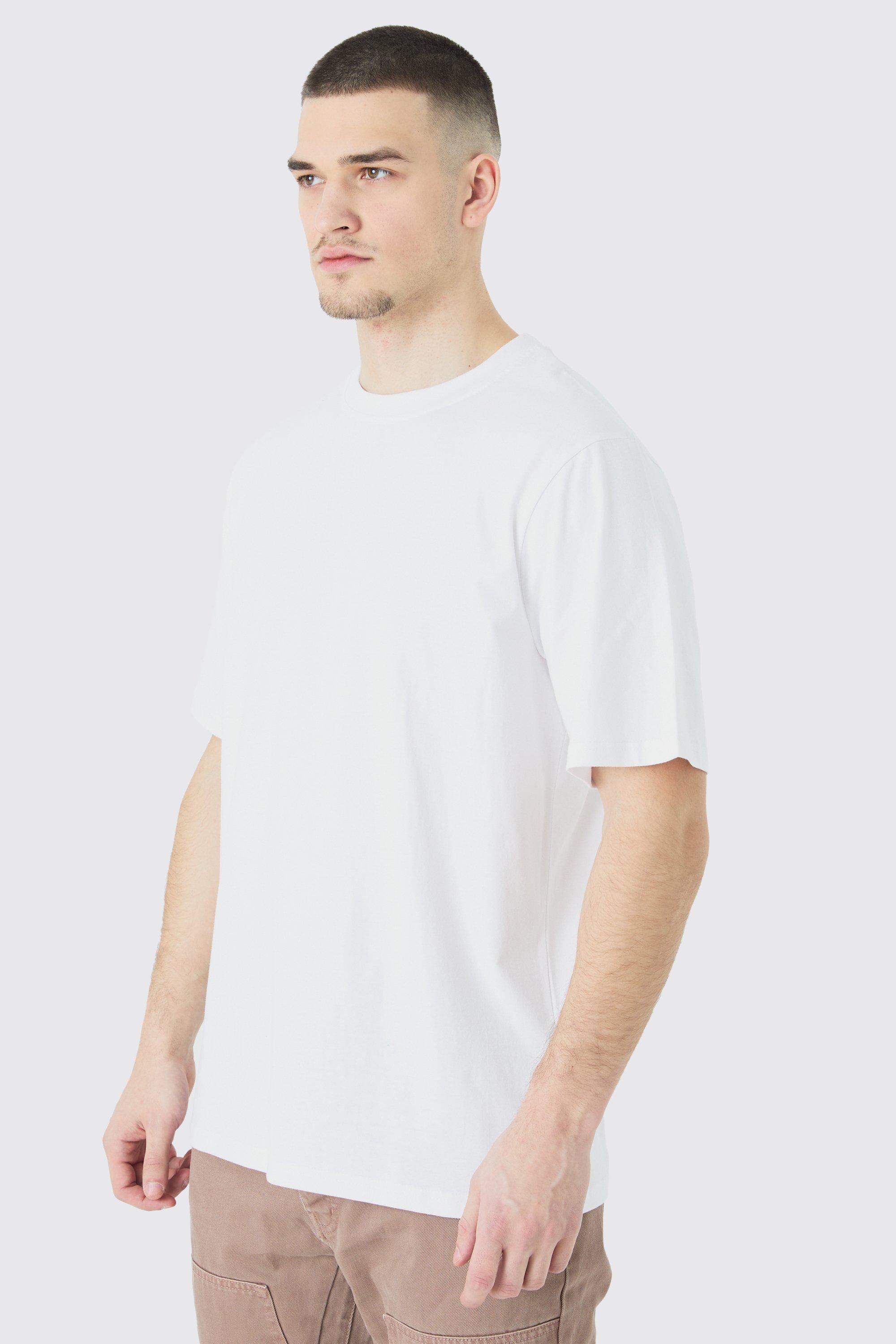 Mens White Tall Basic Crew Neck T-shirt, White