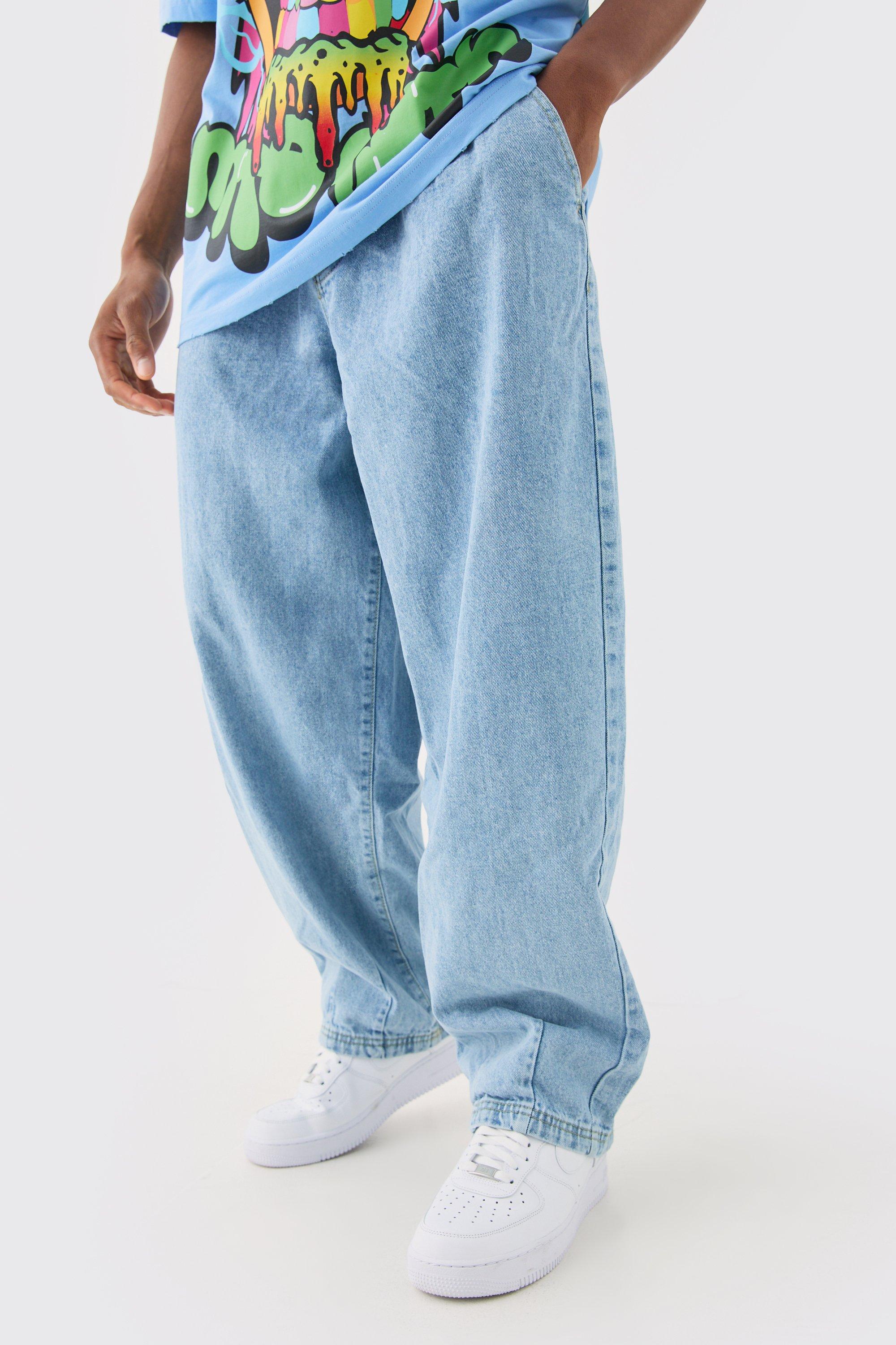 Image of Balloon Fit Jeans In Ice Blue, Azzurro