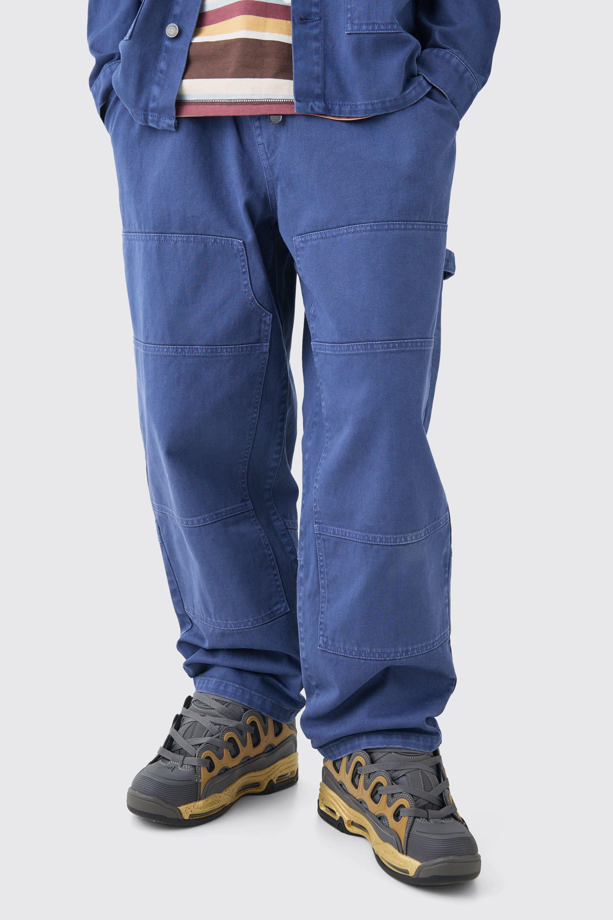 Image of Jeans Carpenter extra comodi in denim rigido con vita elasticizzata in blu scuro, Azzurro