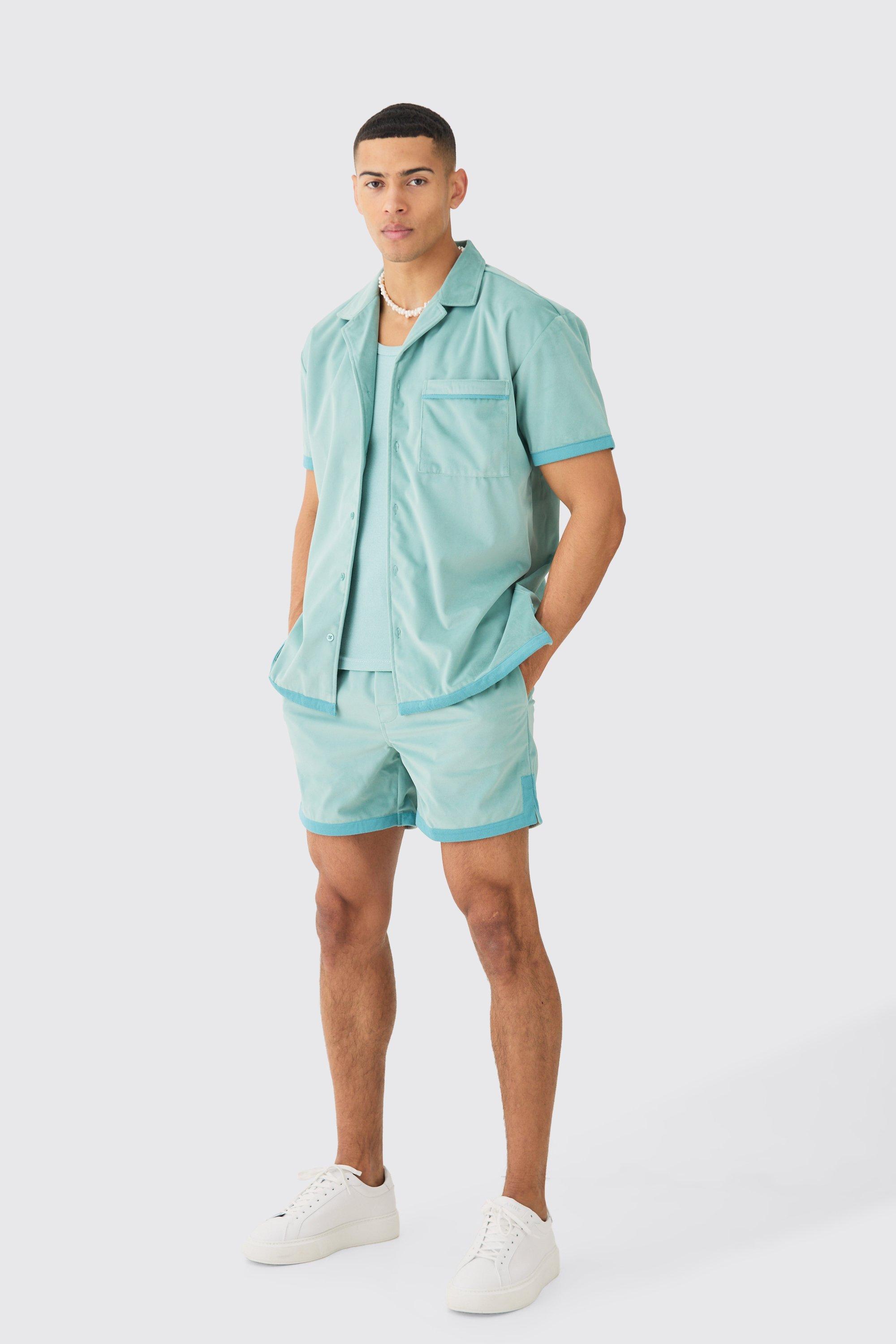 Image of Suede Oversized Shirt And Short, Azzurro