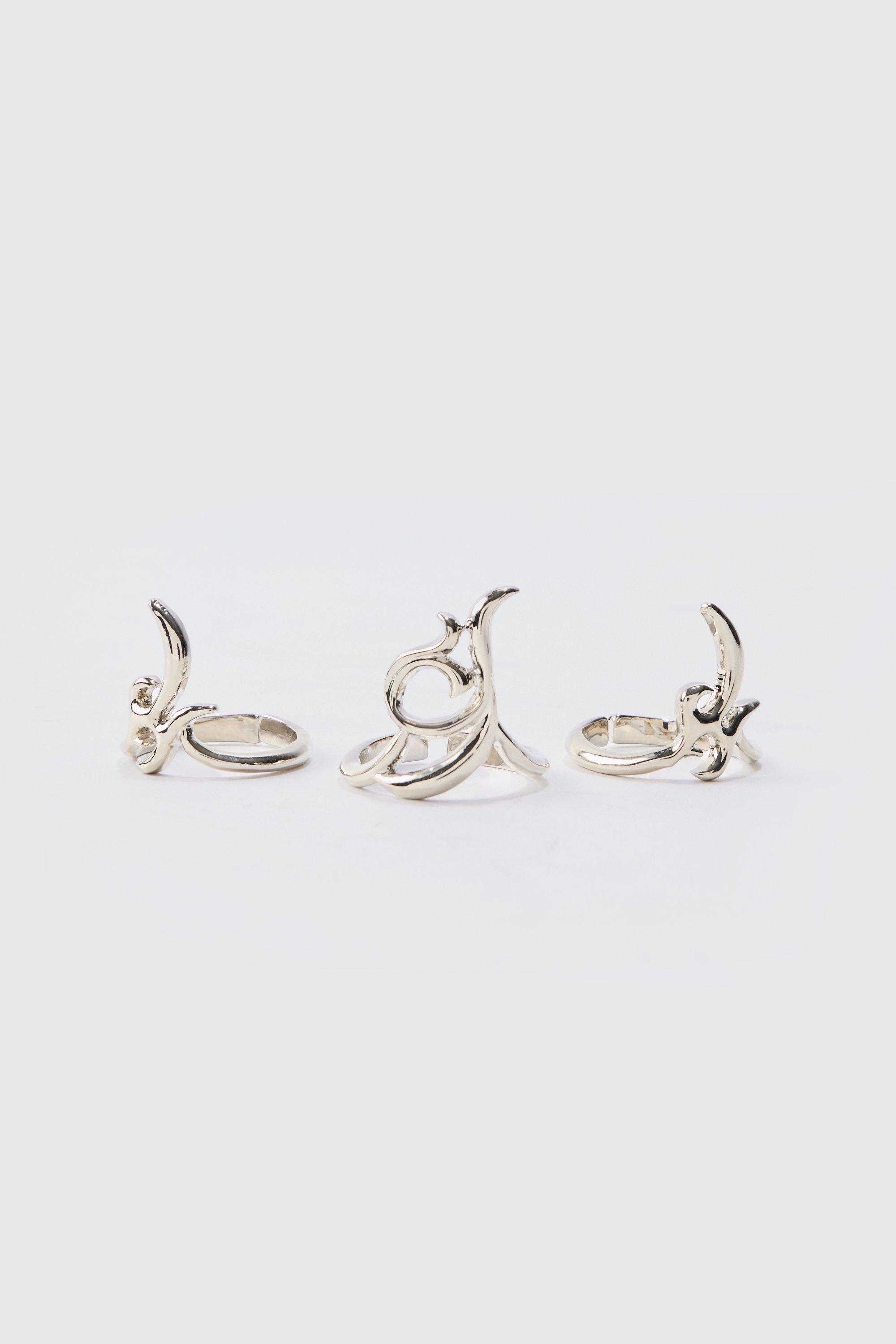 Image of 3 Pack Sculptural Rings In Silver, Grigio