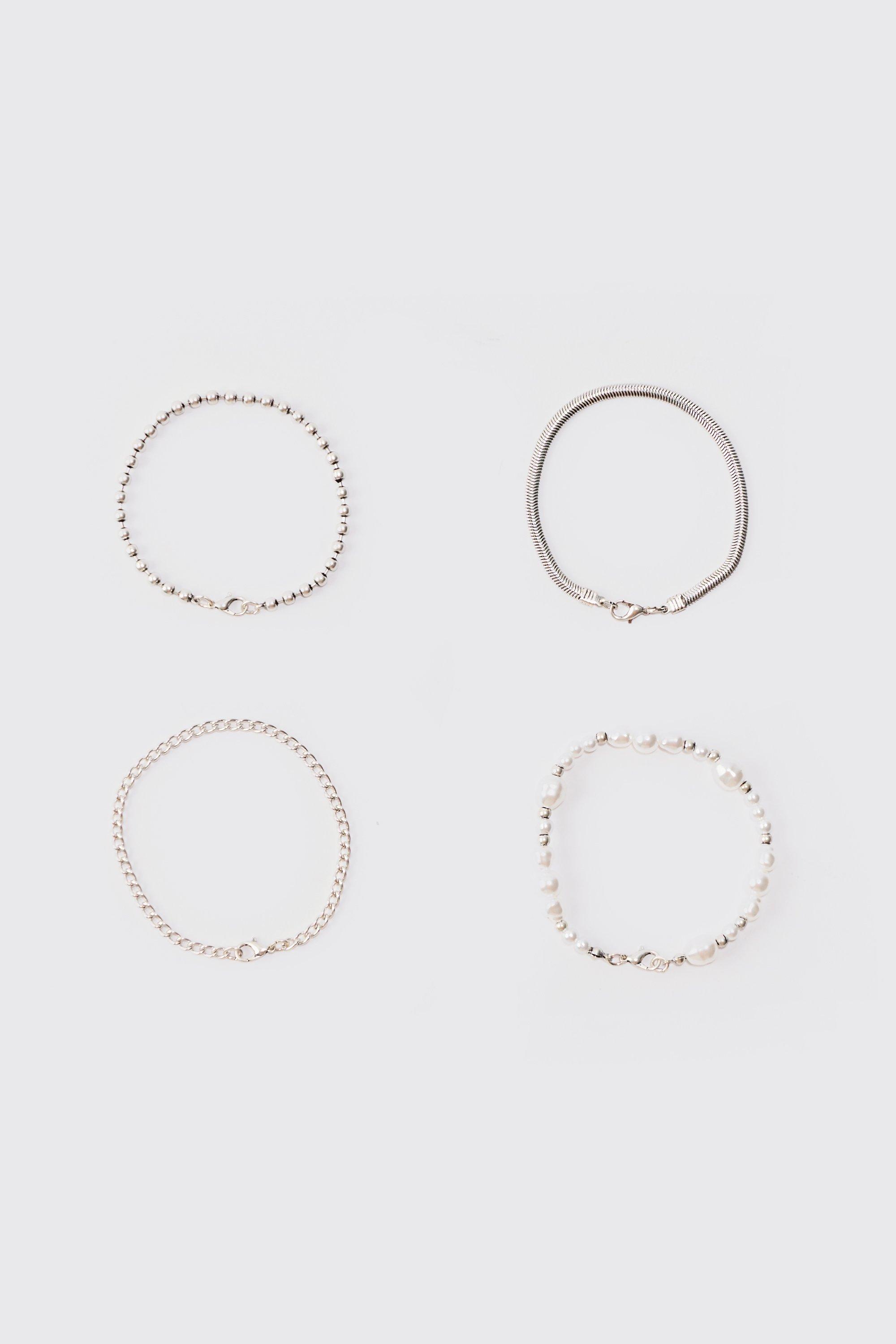 Image of 4 Pack Metal Chain Bracelets In Silver, Grigio