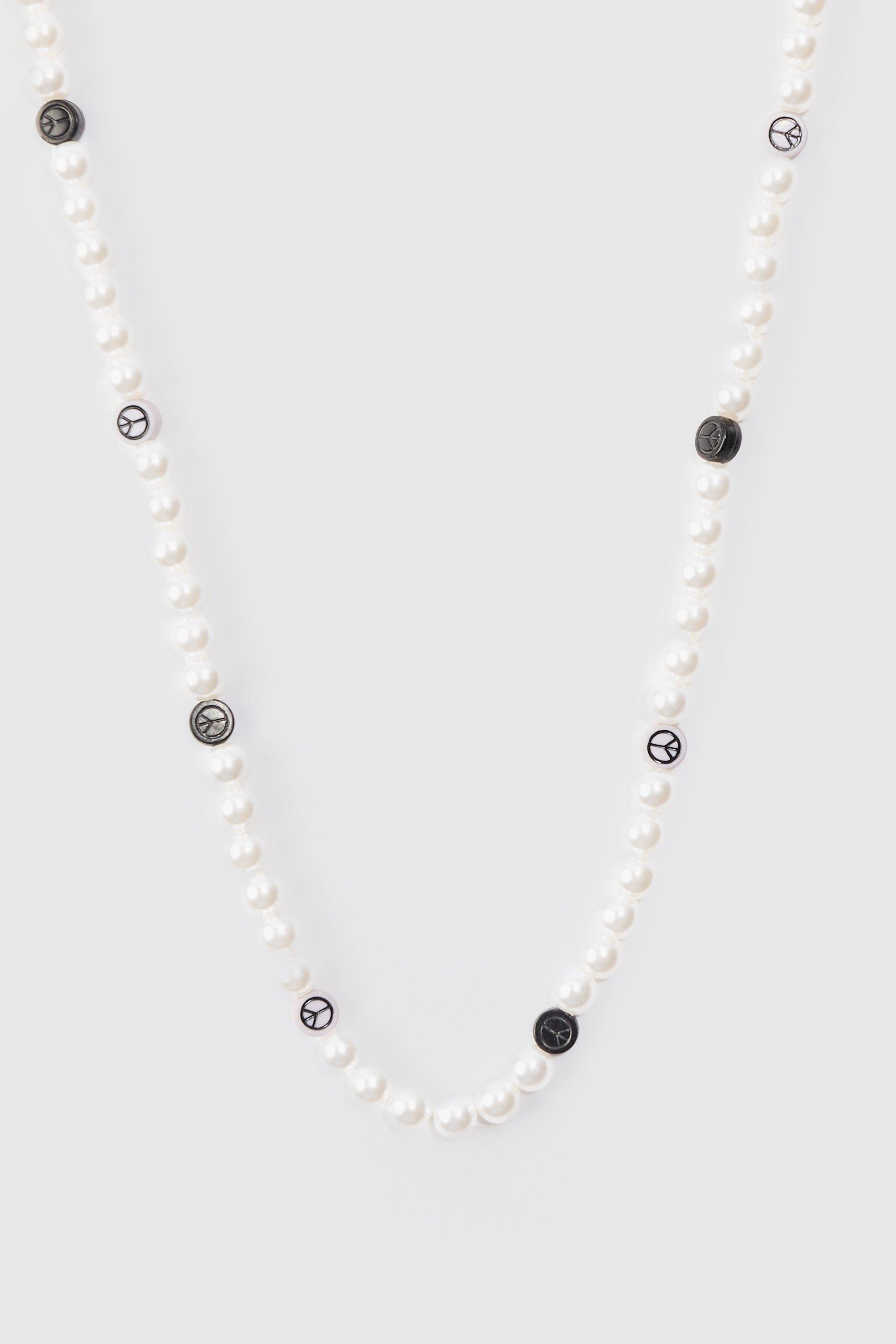 Mens Pearl And Bead Mix Necklace In Black, Black