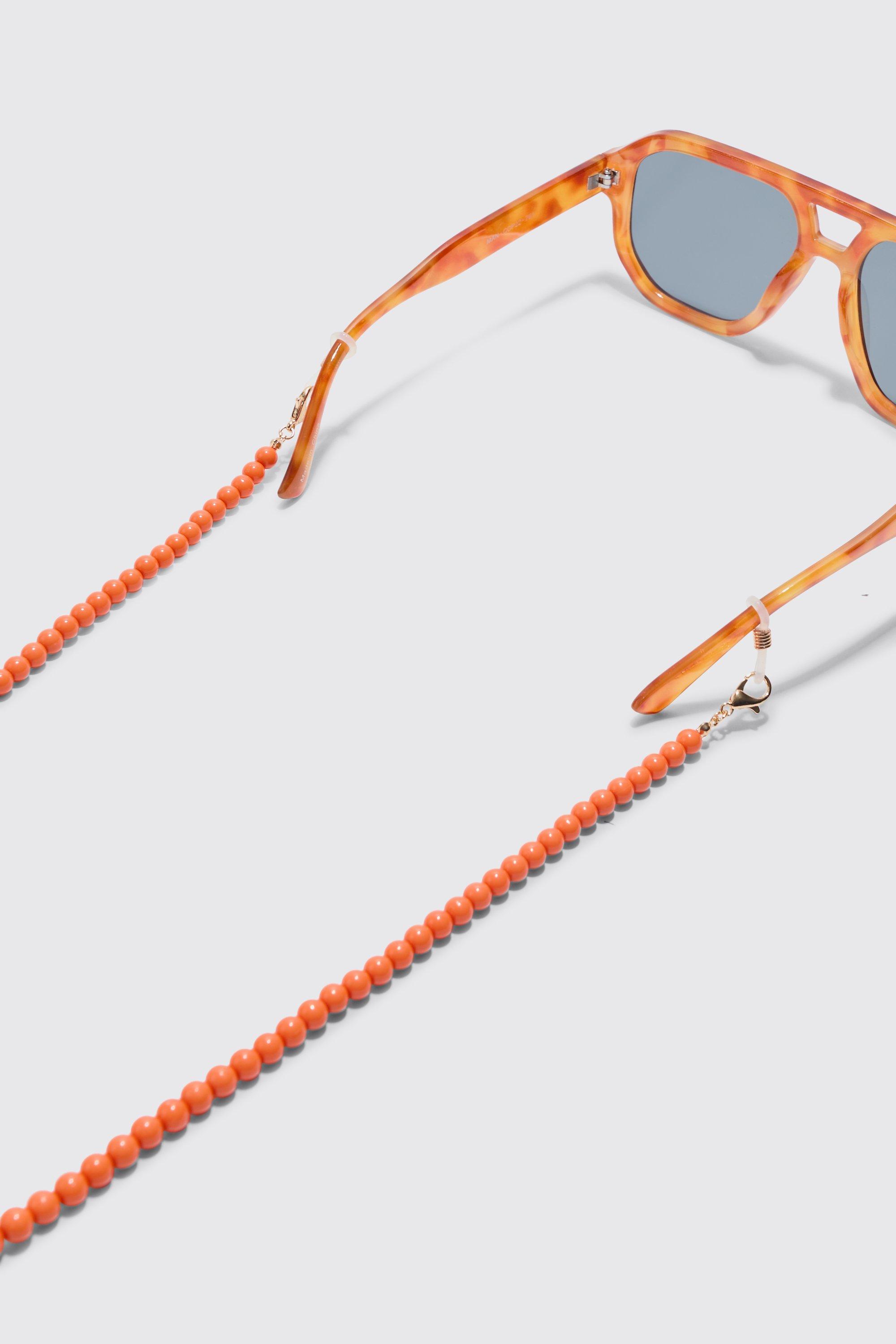 Image of Occhiali da sole a catena color arancio con perline, Arancio