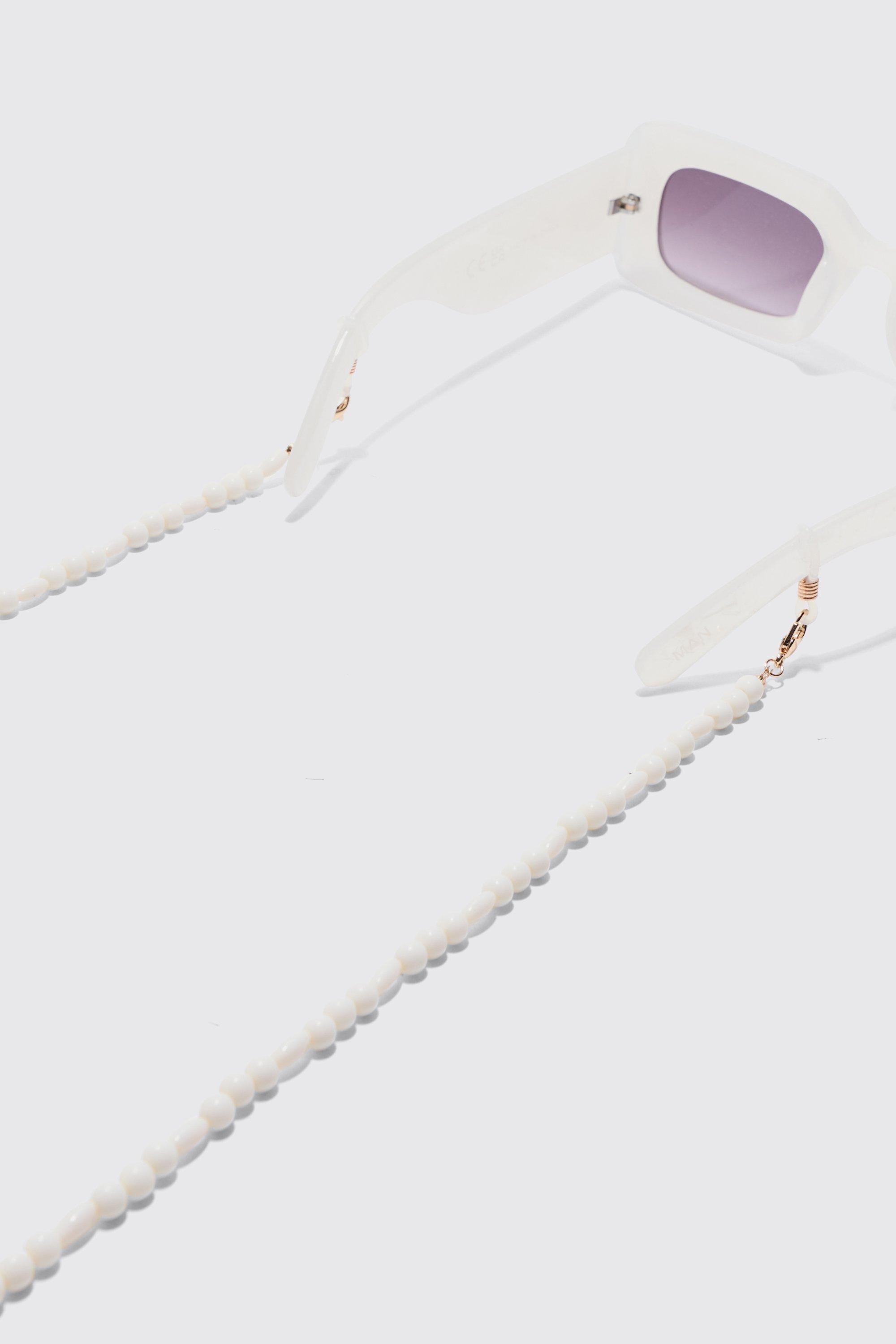 Image of Occhiali da sole a catena bianchi con perle e perle, Bianco