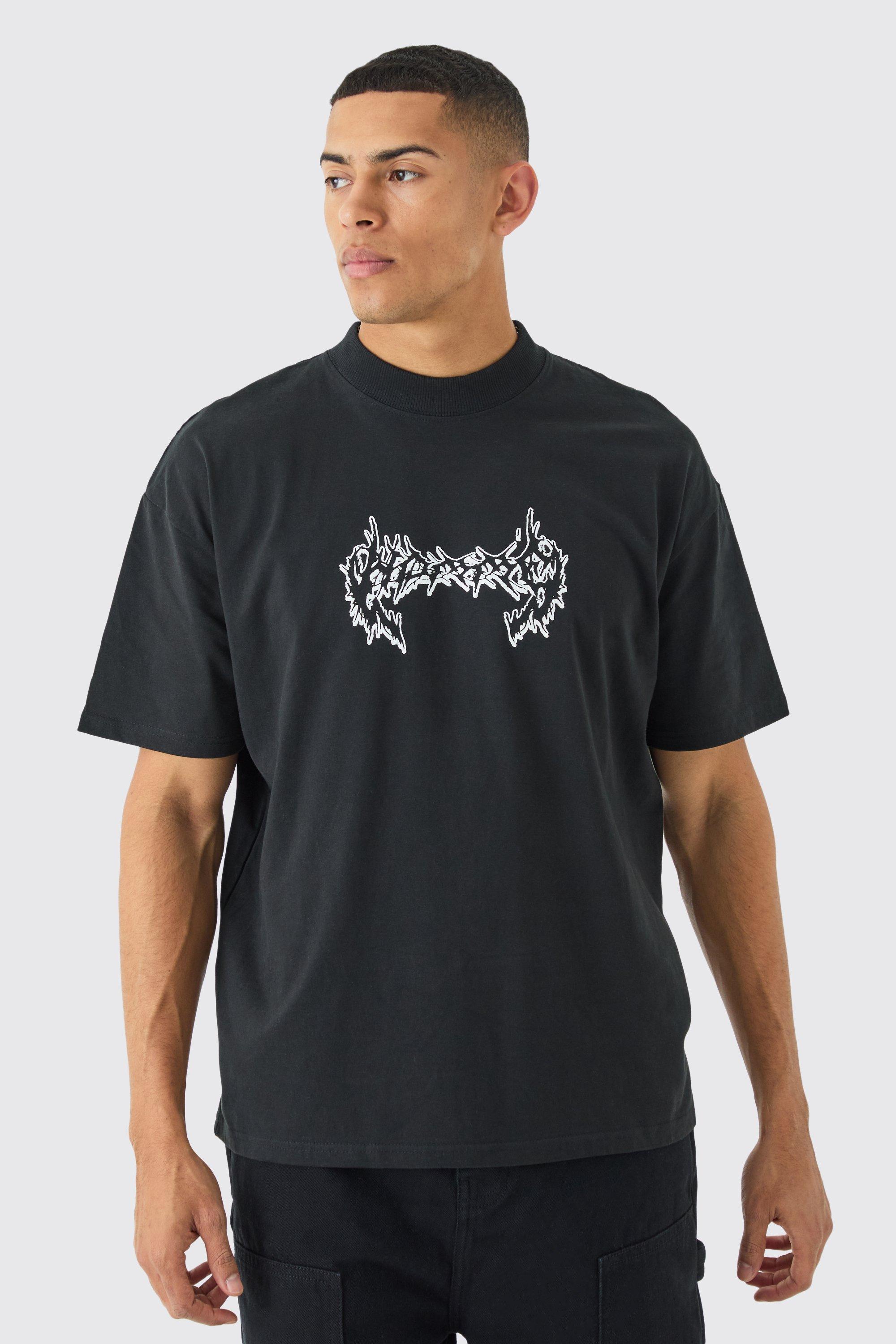 Image of T-shirt oversize con grafica di tatuaggio, Nero