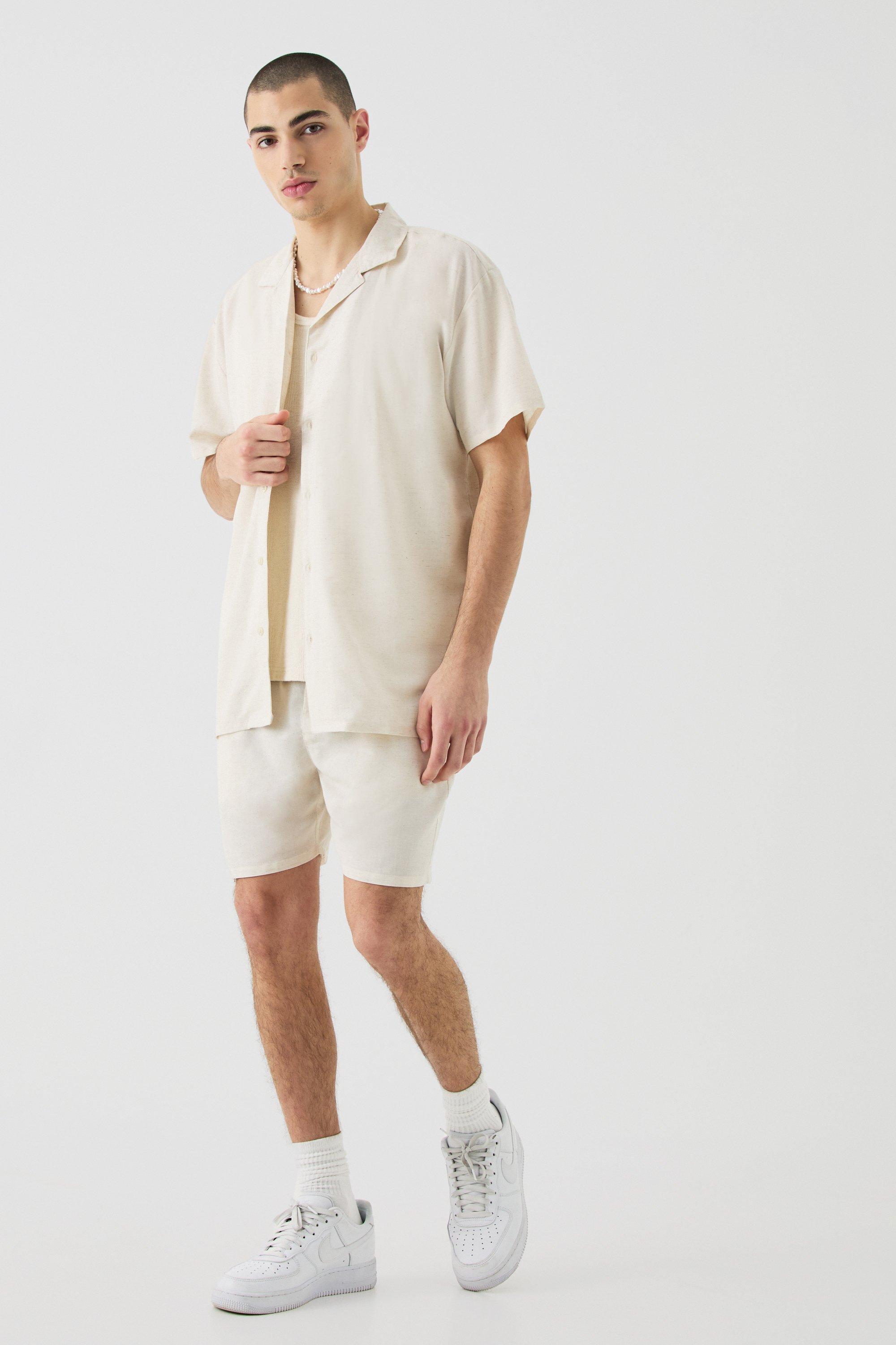 Image of Short Sleeve Oversized Linen Shirt & Short, Beige