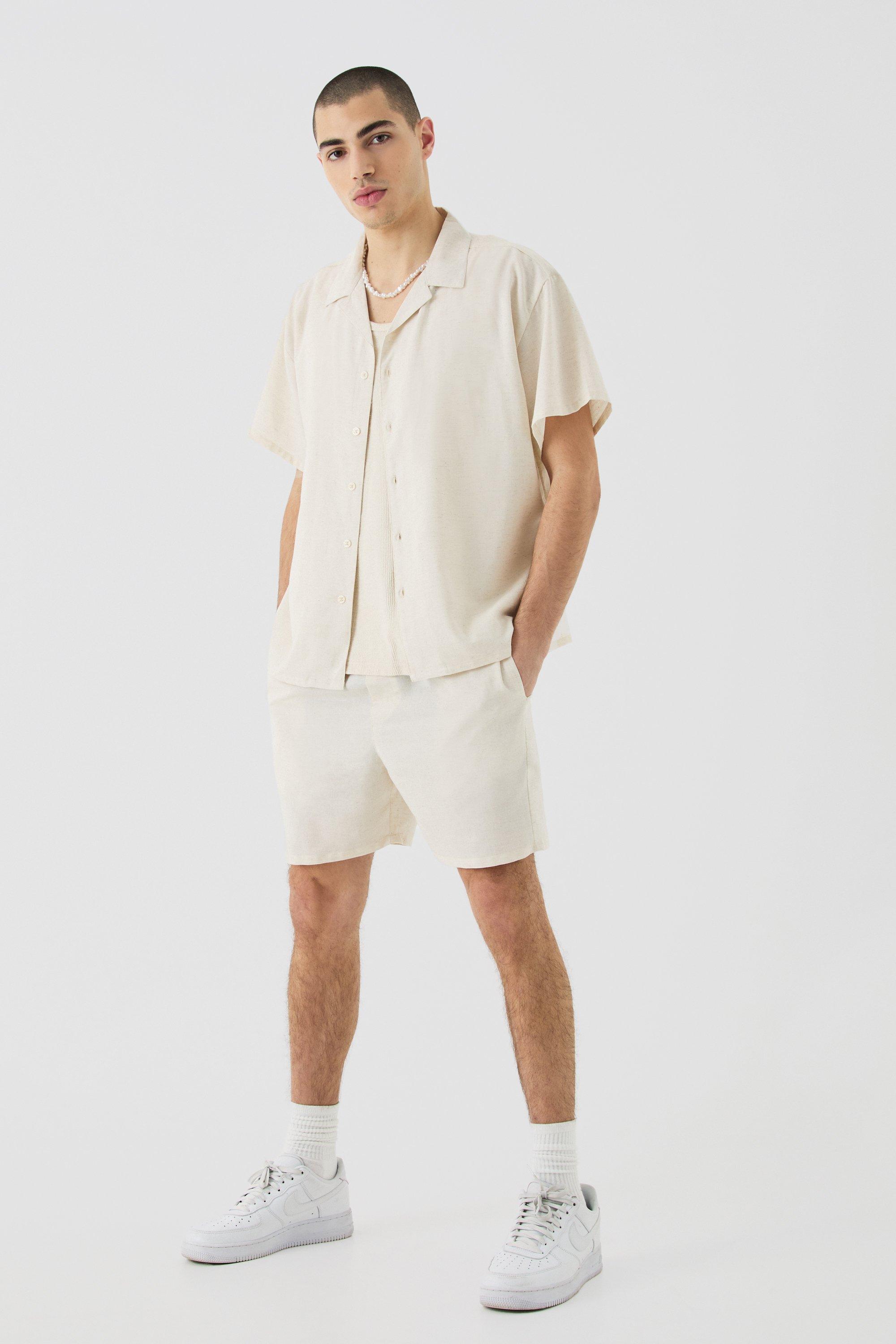 Image of Short Sleeve Boxy Linen Shirt & Short, Beige