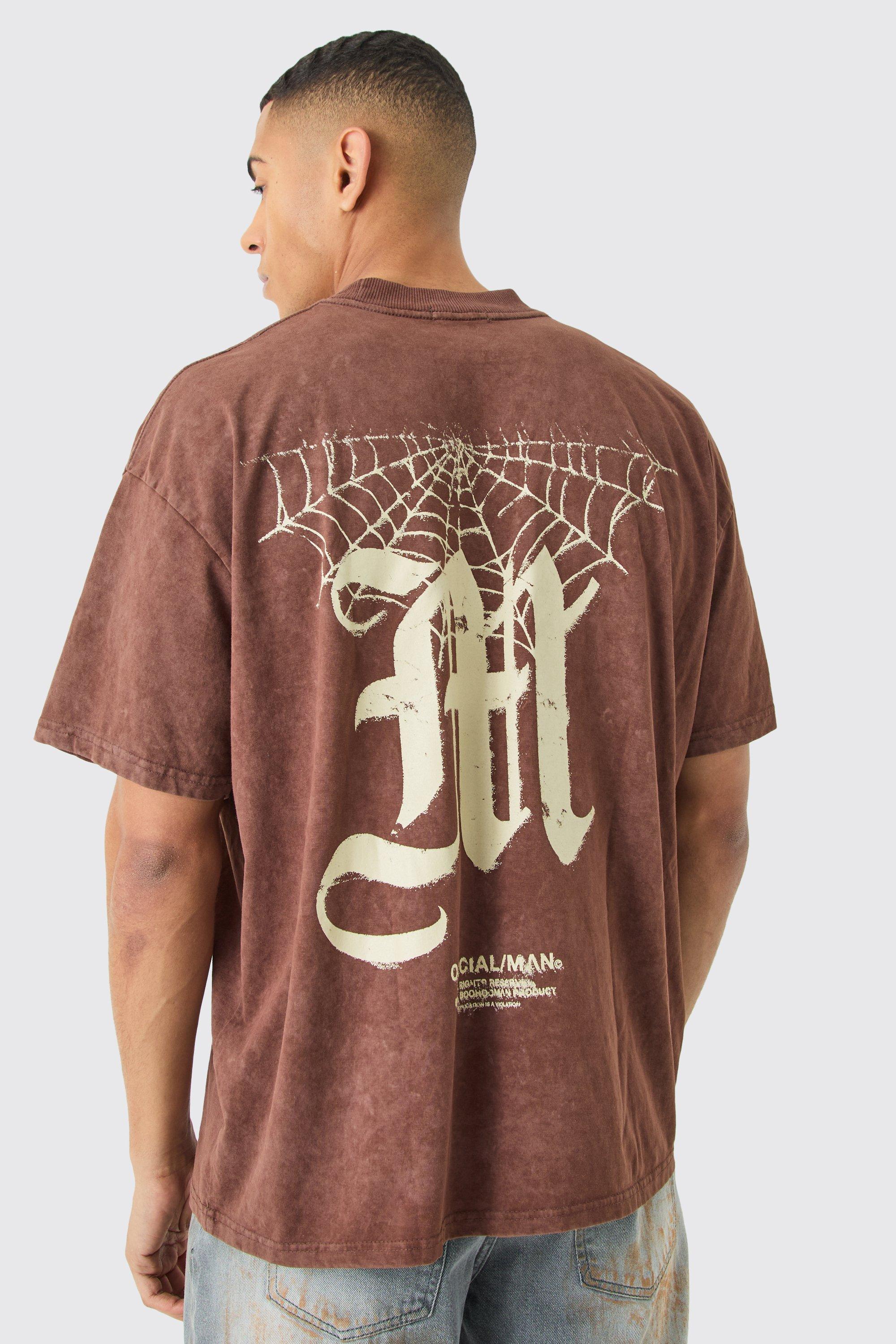 Image of T-shirt oversize in lavaggio acido con grafica M, Brown