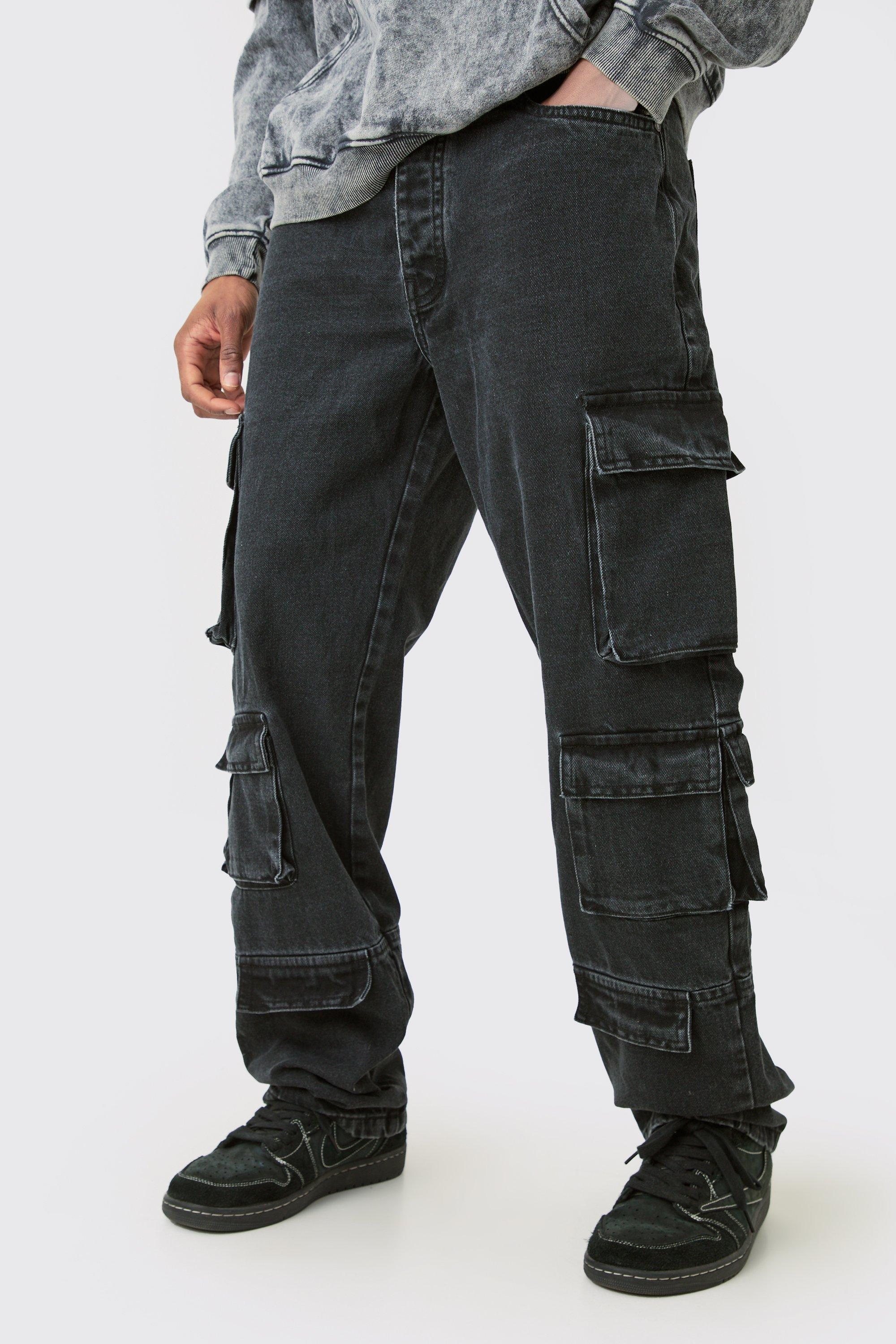 Image of Jeans Cargo Tall rilassati in lavaggio acido, Grigio