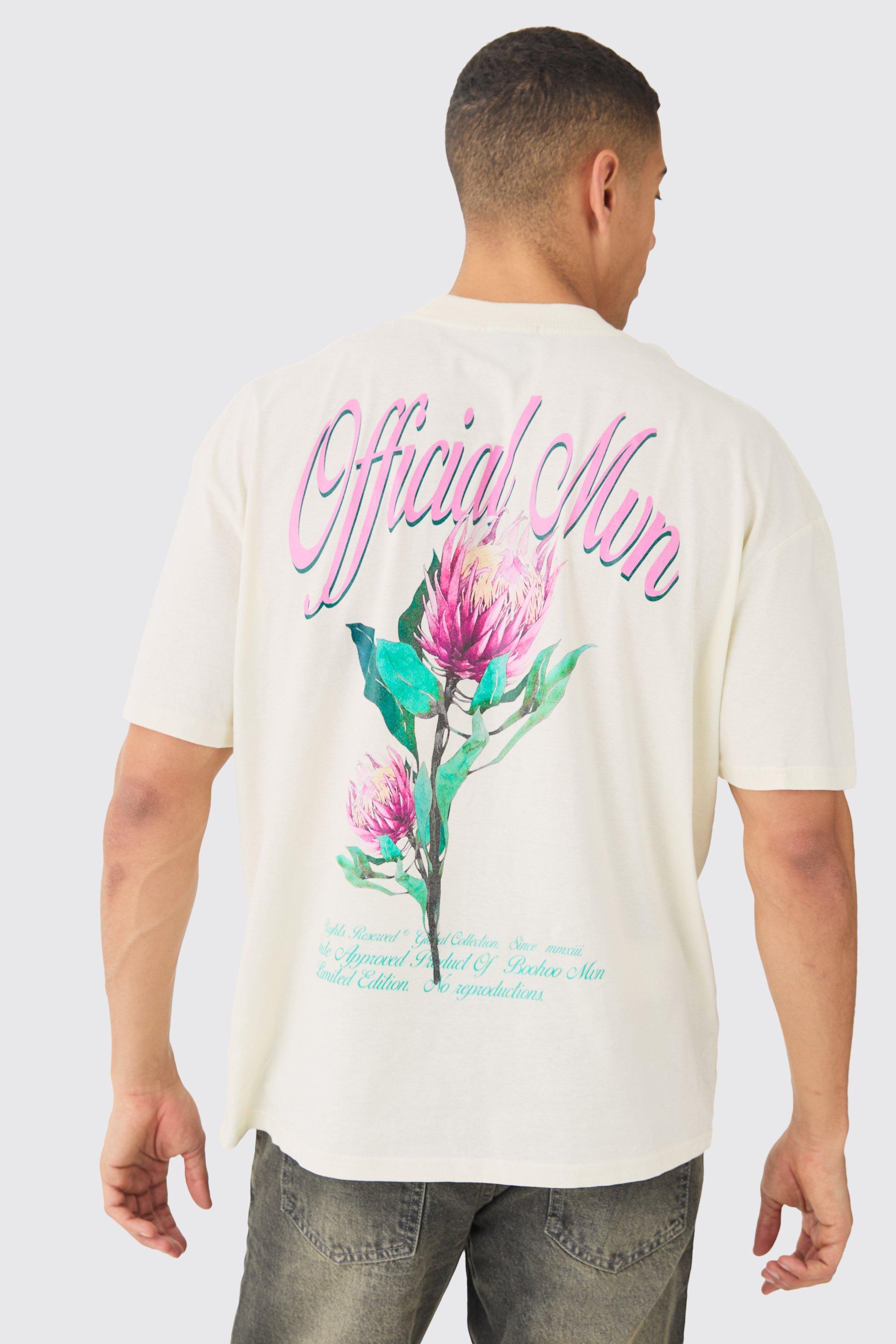 Image of T-shirt oversize Official Man a fiori, Cream