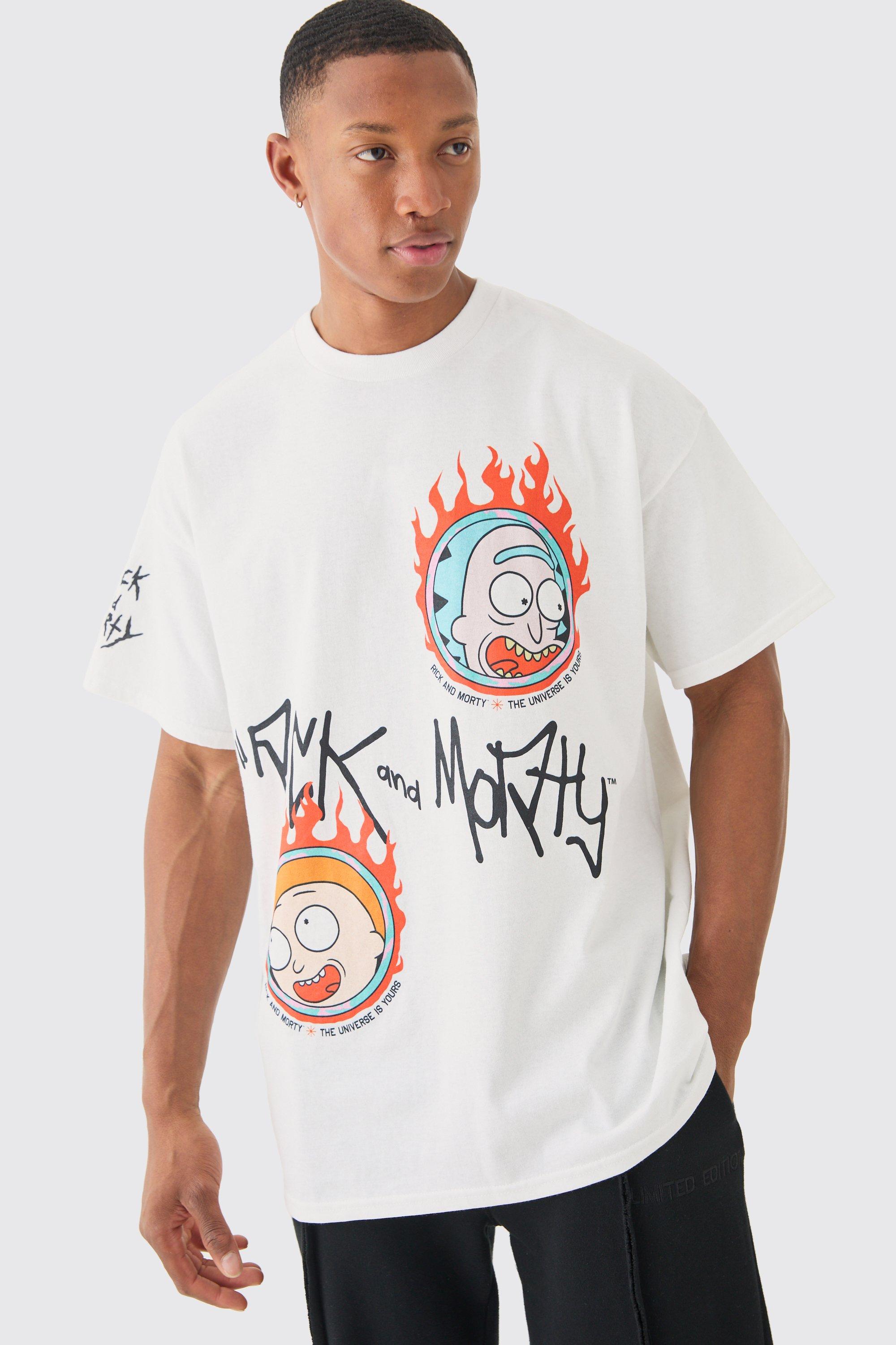 Image of Oversized Rick And Morty Cartoon License T-shirt, Bianco