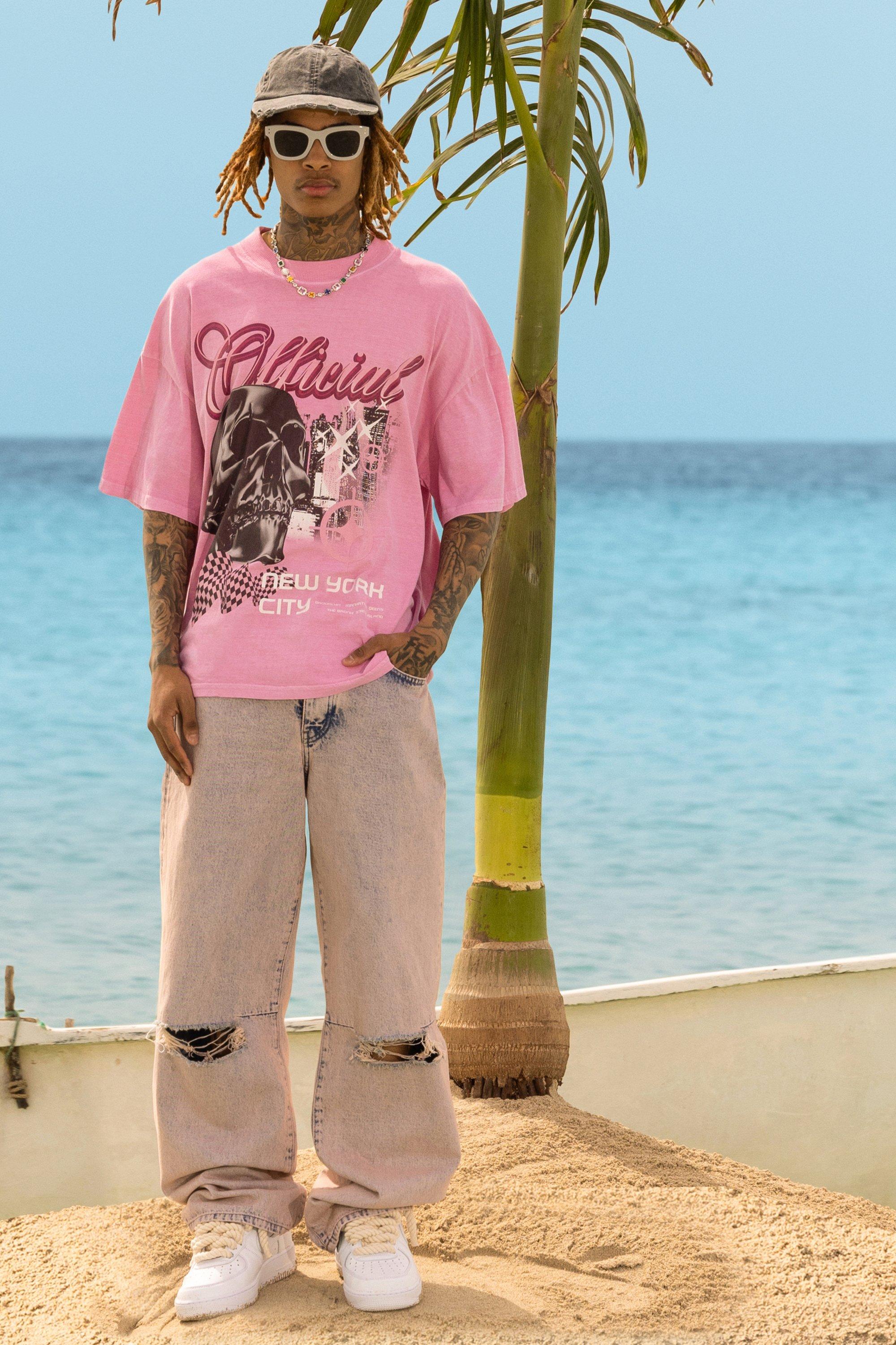 Image of T-shirt oversize Official con grafica di teschio, Pink