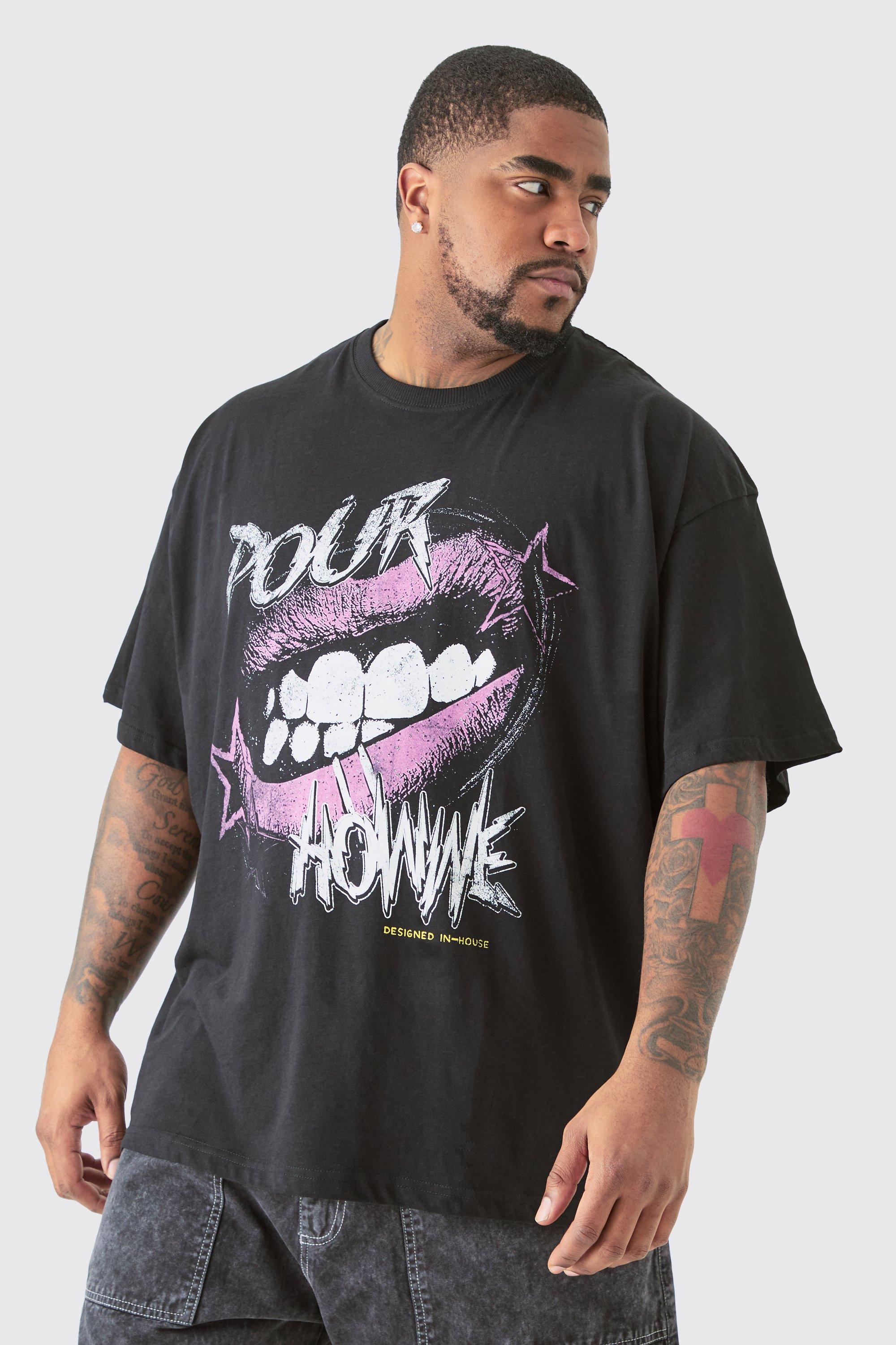Image of Plus Pour Homme Lips Graphic T-shirt In Black, Nero