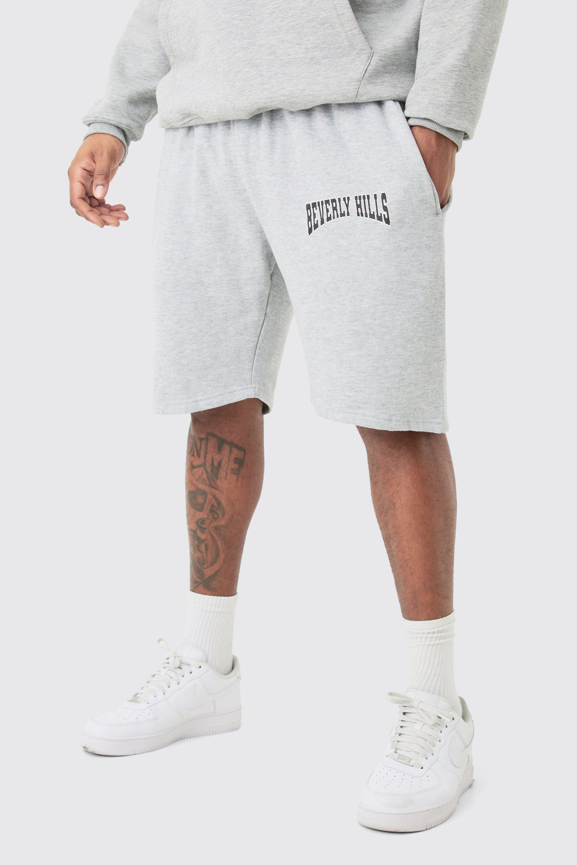 Image of Plus Loose Fit Varsity Jersey Shorts, Grigio