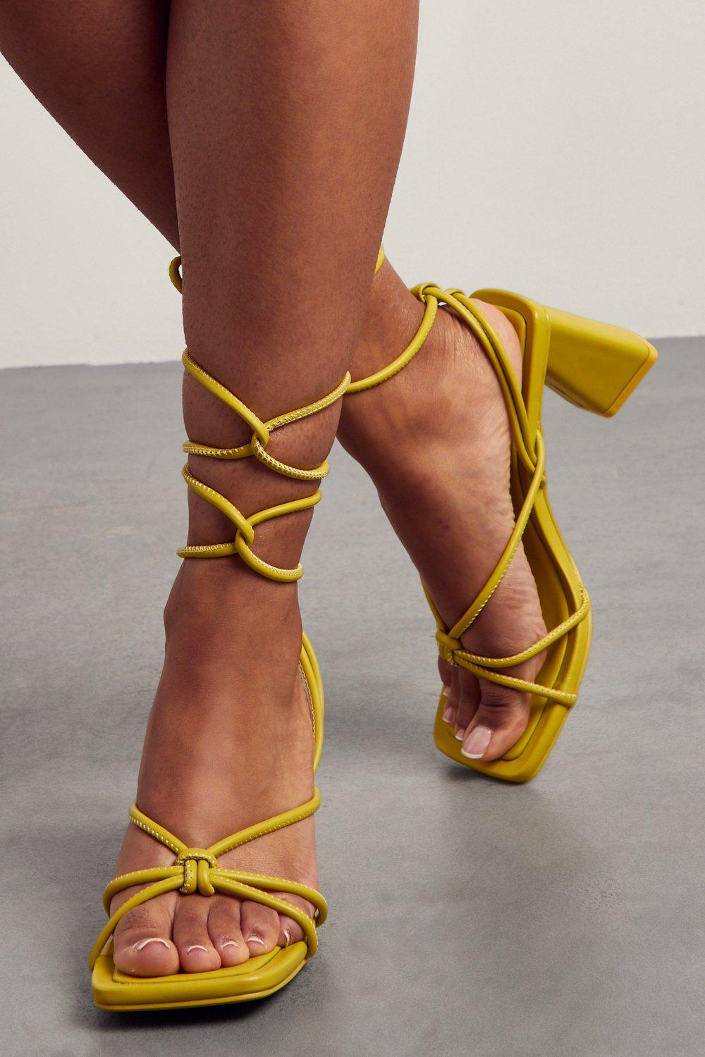 Womens Block Heel Strappy Mid Heels - lime - 4, Lime