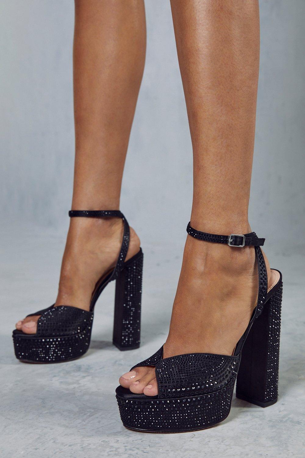 Womens Premium Embellished Extreme Platform Heels - black - 6, Black