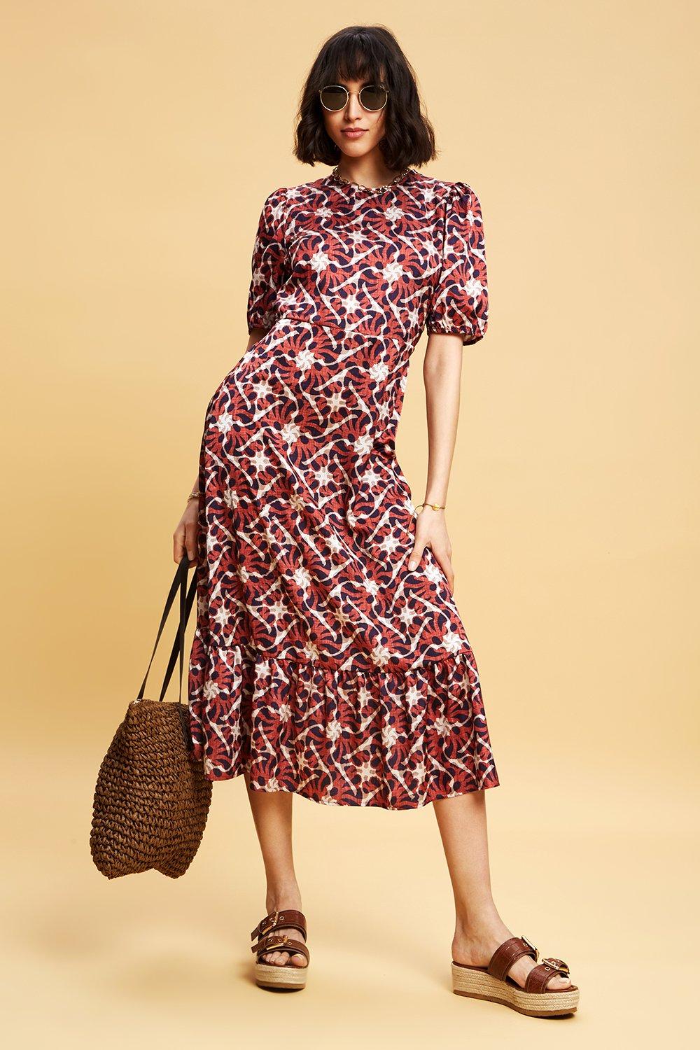 Click to view product details and reviews for Womens Abstract Print Satin Midi Dress.