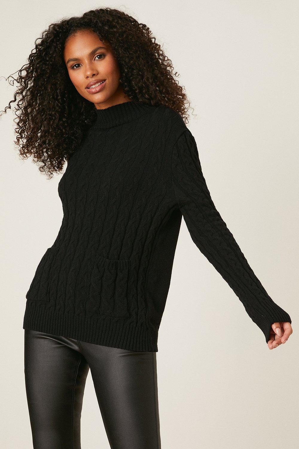 Womens Cable Knit Pocket Detail Jumper product