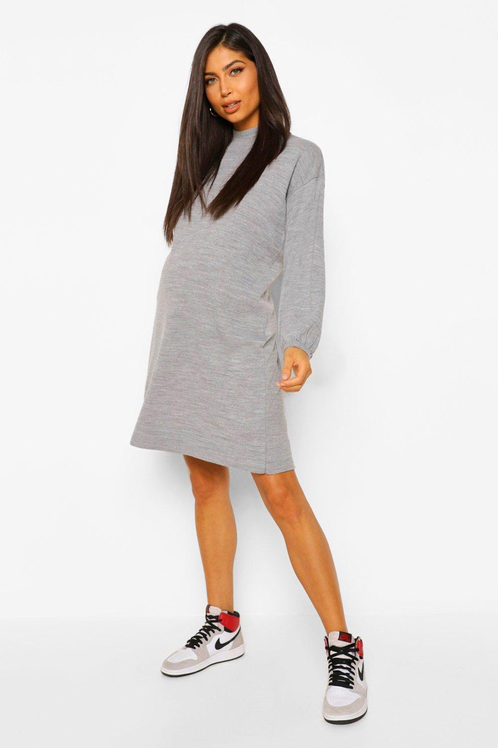 boohoo Womens Maternity Balloon Sleeve Knitted Dress - Grey - M, Grey