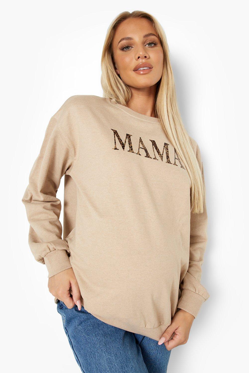 Mammakläder - Mama Sweatshirt Med Slogan Och Leopardmönster, Beige