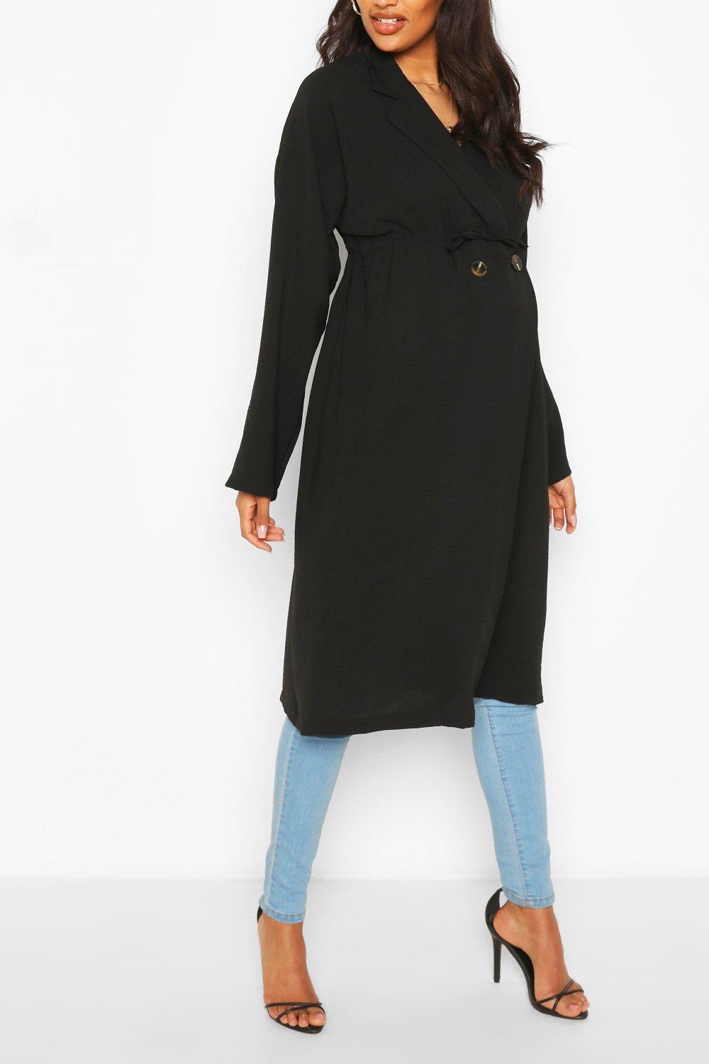 boohoo Womens Maternity Tie Waist Woven Duster Jacket - Black - 12, Black