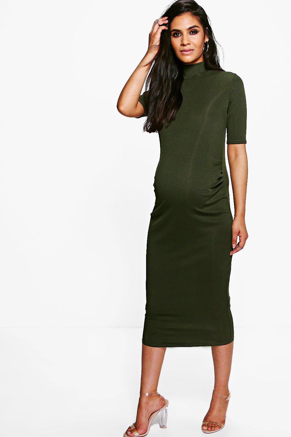 Maternity Adalyn High Neck Cap Sleeve Rib Midi Dress