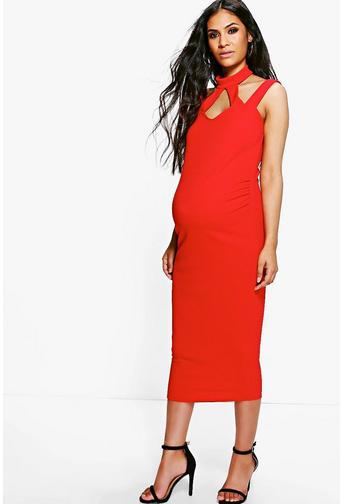 Maternity Hollie High Neck Strappy Midi Bodycon Dress