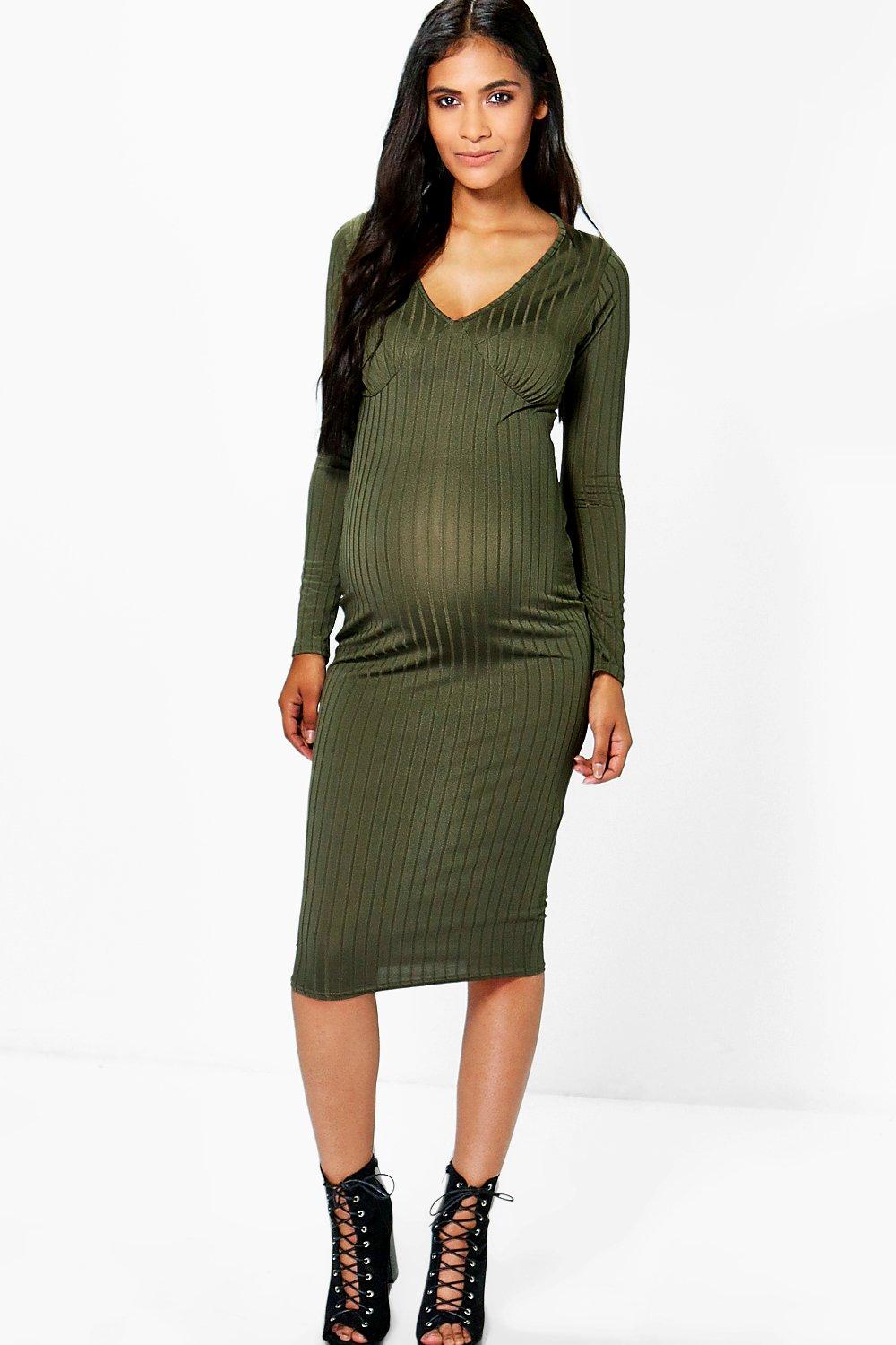 Boohoo Womens Maternity Harriet Ribbed Midi Dress | eBay