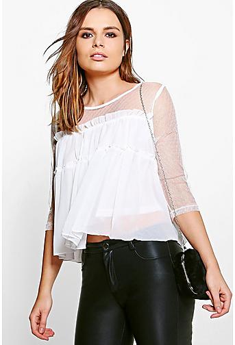 Nelly Mesh Insert Smock Top