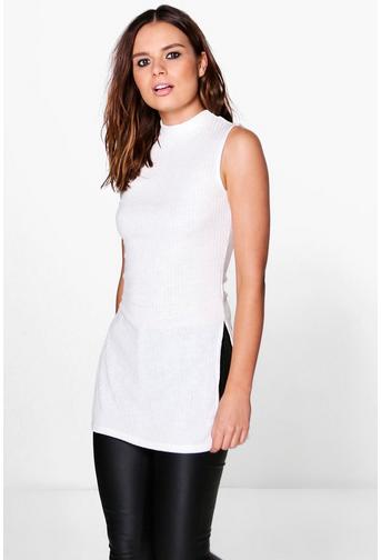 Sara Rib Knit Sleeveless Sid Split Tunic