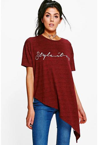 Eloise Asymmetric Hem Slogan Tee