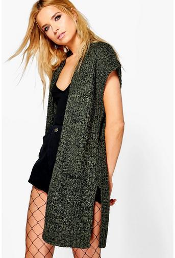Olivia Waffle Stitch Edge To Edge Sleeveless Cardigan