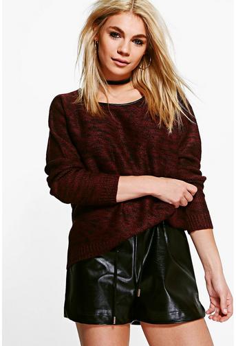 Florence PU Neck Trim Reverse Knit Jumper