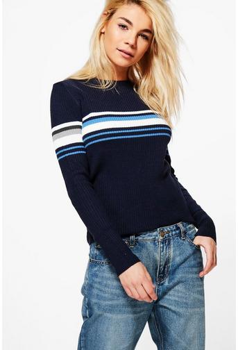 Darcey Ribbed Crew Neck Sports Stripe Jumper
