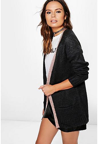 Rebecca Open Front Cardigan With Metallic Placket