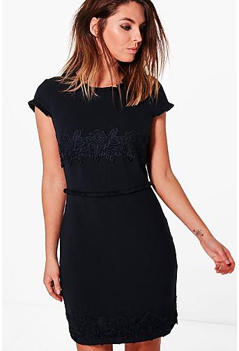 Cat Embroidered Short Sleeve Dress