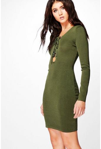 Jessica Long Sleeve Lace Up Bodycon Dress