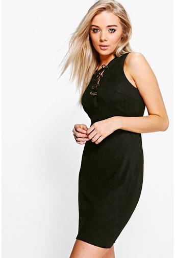 Mya Suedette Lace Up Dress