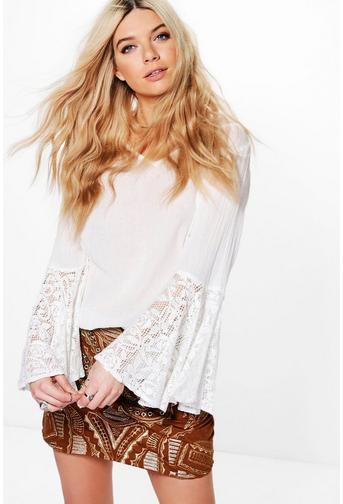 Evie Lace Fluted Sleeve Cotton Top